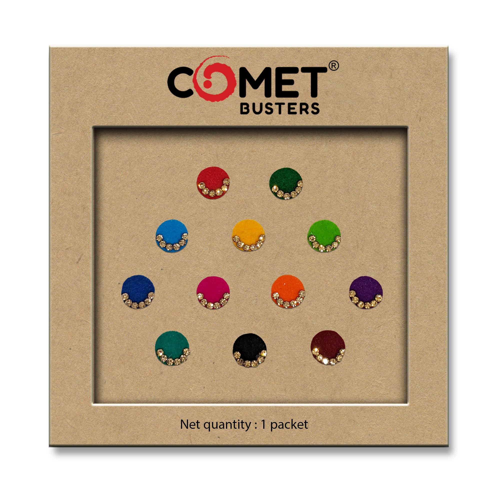 Comet Busters Multicolor Velvet Round Bindi With Golden Stones (7mm) (BIN1996)-picture-11