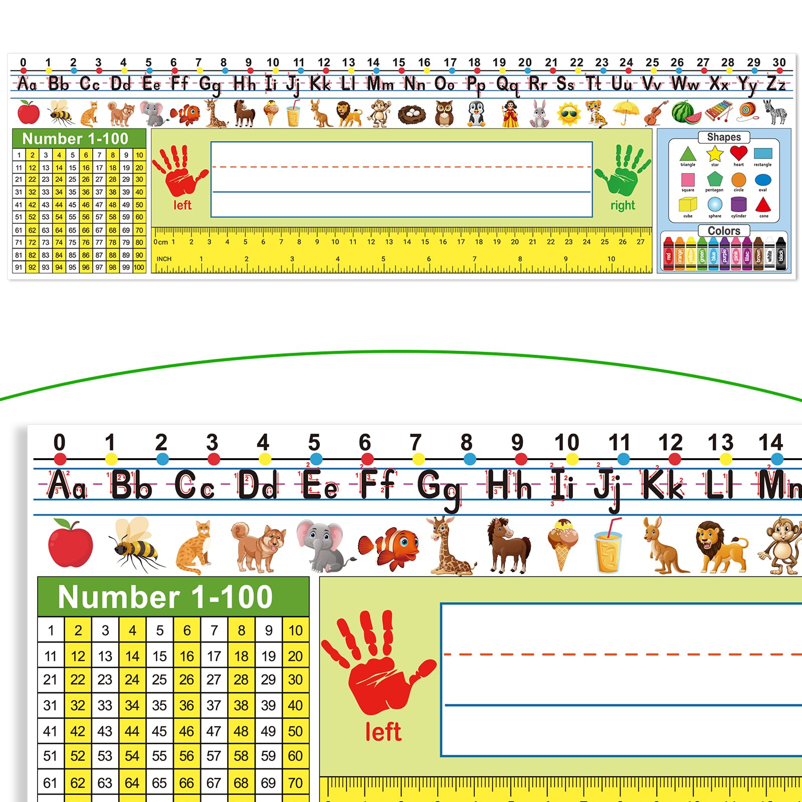 17.3 x 5 Inch Self Adhesive Name Tags for Classroom Student Desks,Multipurpose Manuscript Name Plates with Alphabet Letters,Number Chart,Ruler(24 Pack