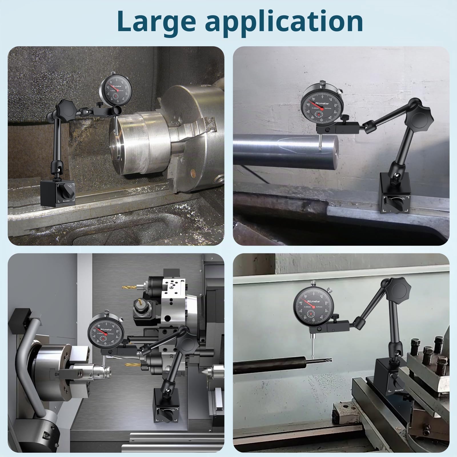 Micromètre comparateur mecanique 0-20 mm avec Base magnétique Traction max 60kg 3 Articulations flexibles et réglables Pour tours-fraiseuses CNC et contrôle de pièces de précision