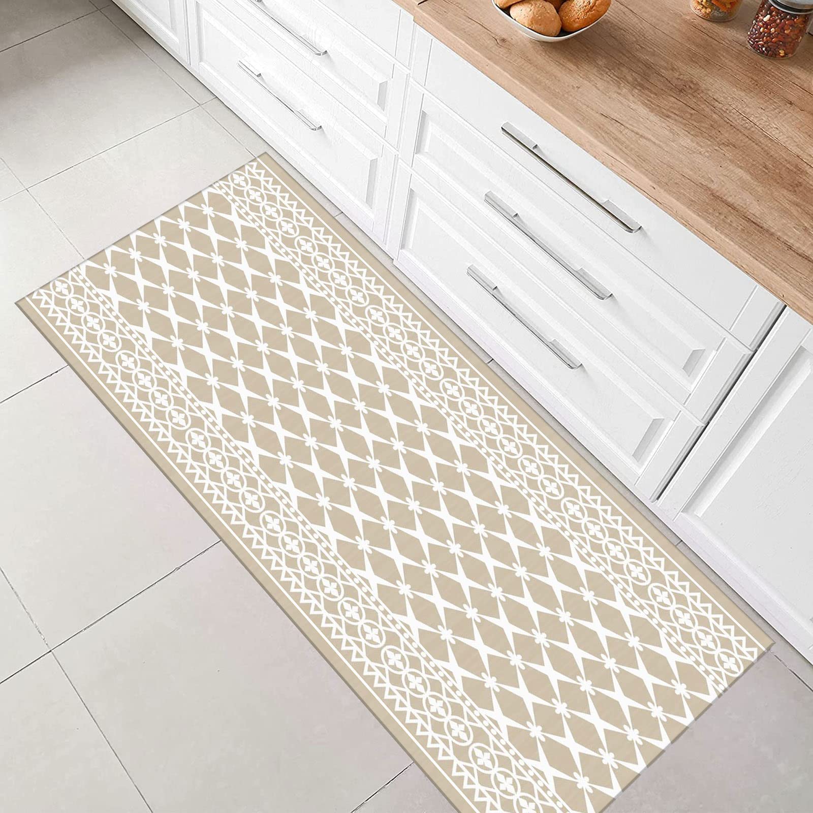 Läufer Teppich Flur rutschfest Waschbar Modern Minimalistisch Vintage Abstrakt Blumenmuster Geeignet für Küche und Wohnzimmer