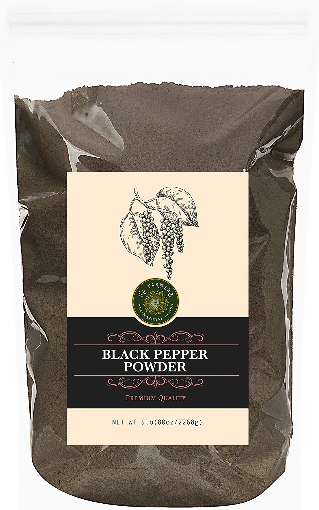 US-FARMERS Natural Premium Black Pepper Powder in Resealable Bag, 5 LB