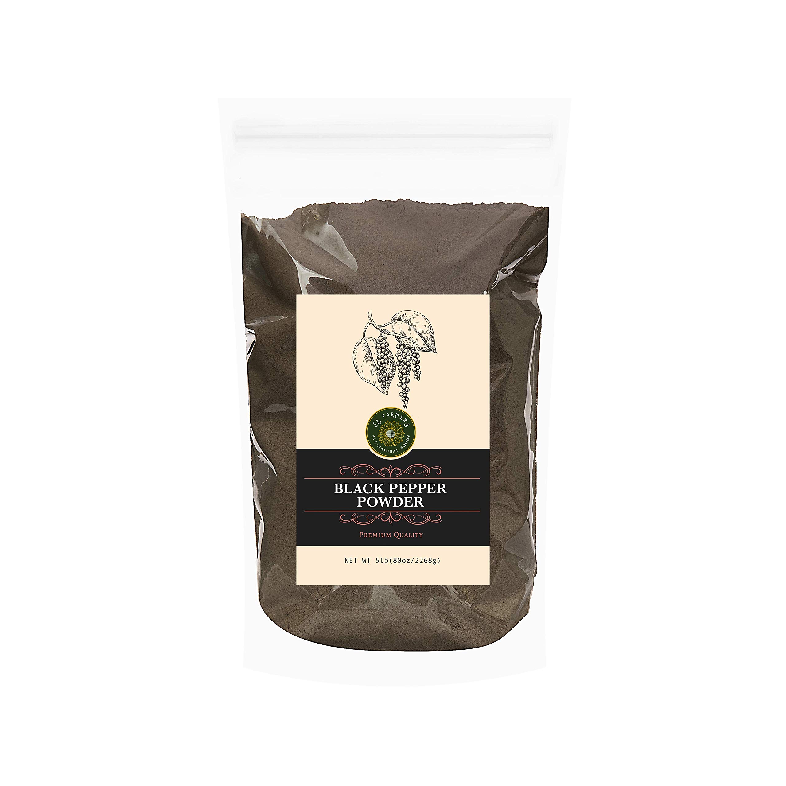 US-FARMERS Natural Premium Black Pepper Powder in Resealable Bag, 5 LB