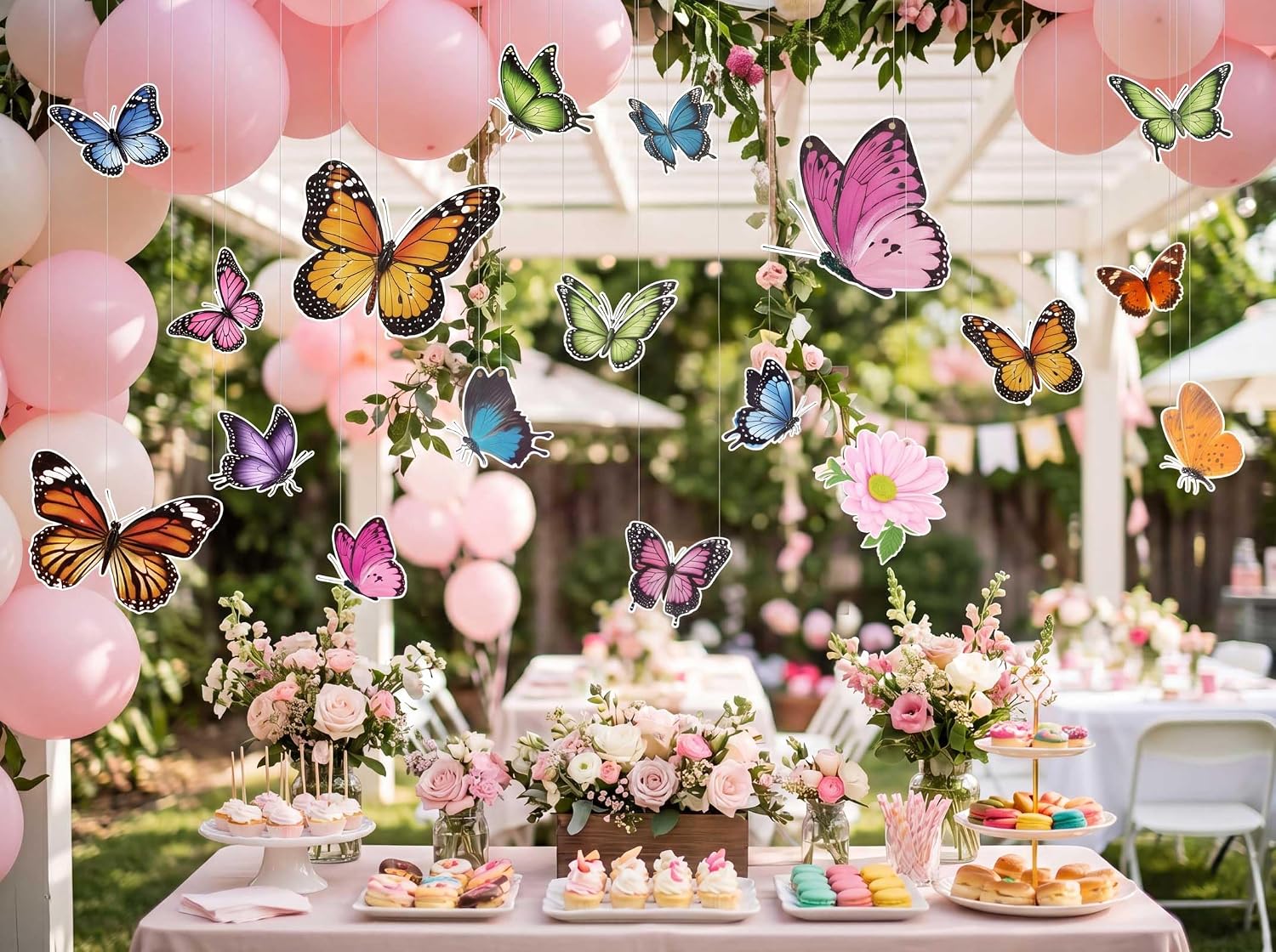21 Pcs Butterfly Hanging Decorations - Large Paper 3D Decor for Spring Summer Birthday Wedding Ceiling Party