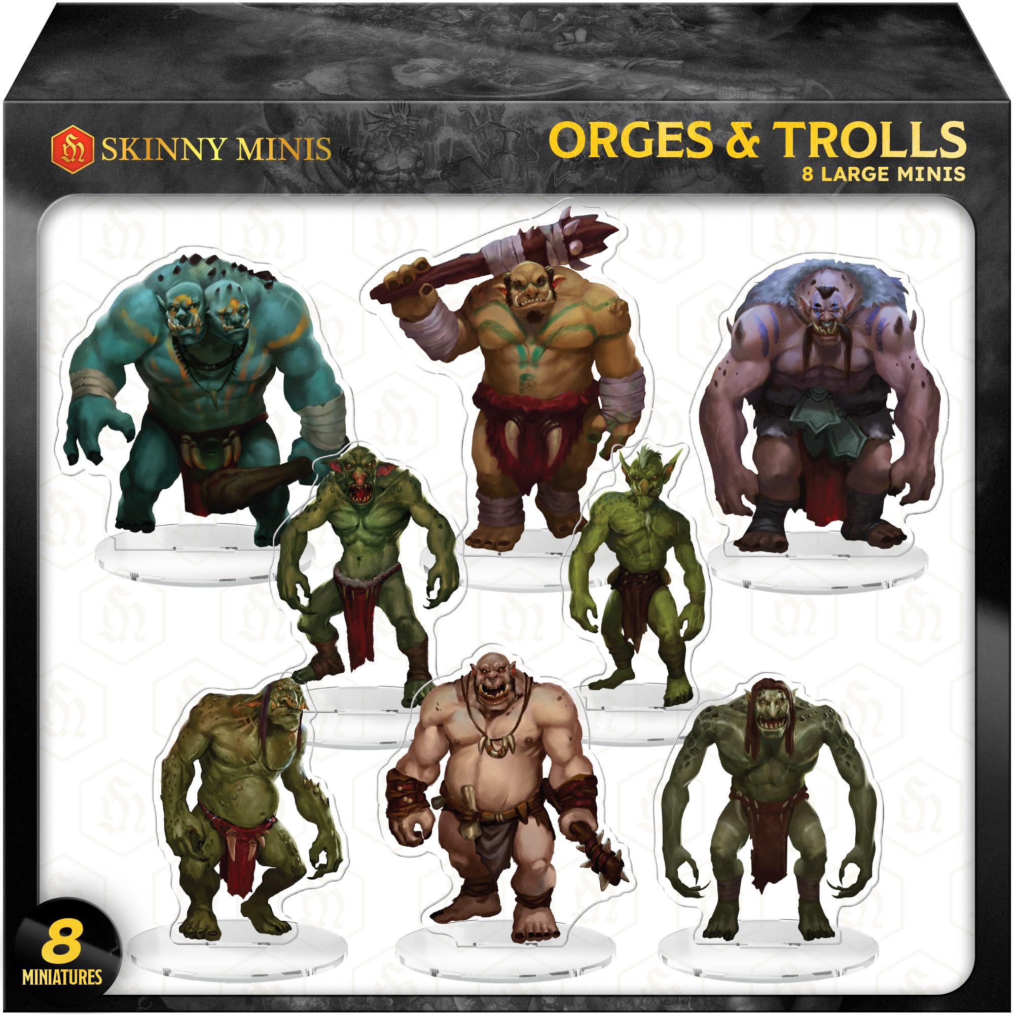 Skinny Minis Ogres & Trolls DND Miniatures for Dungeon Masters, D&D Compatible, 2D Mini Acrylic Figures with Double-Sided Graphics & Durable Acrylic Design