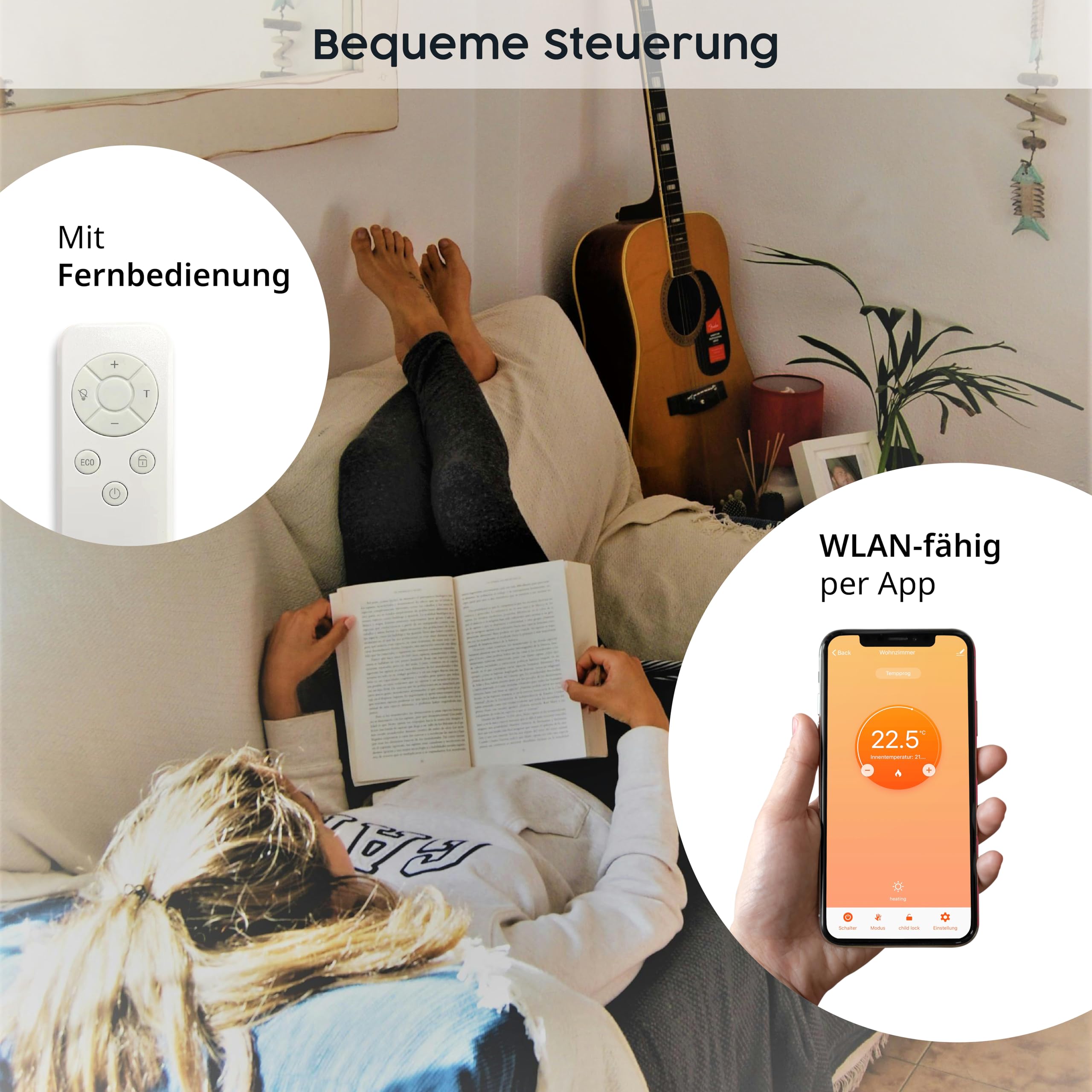 Könighaus 450W Smart Dual-Infrarotheizung V2 Standgerät Wandmontage WLAN App-Steuerung Fernbedienung Weiß