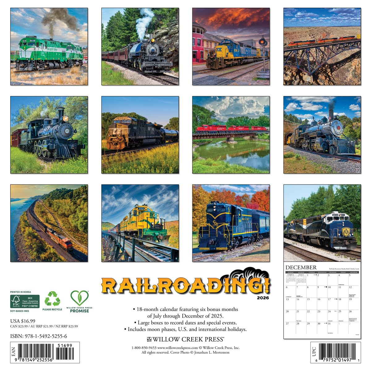Railroading 2026 12 X 12 Wall Calendar