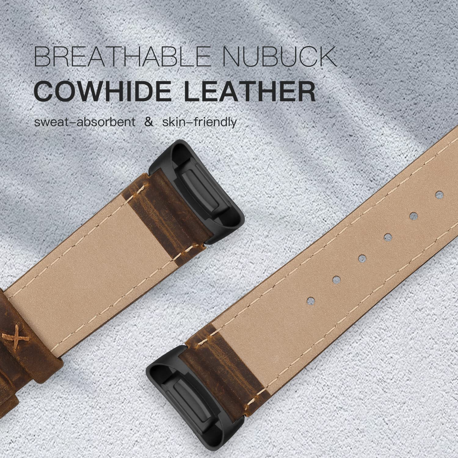 Tuocal Genuine Leather Strap Compatible with Fitbit Charge 5, Soft Breathable Replacement Sport Wristband for Women & Men, Retro Brown - Image 4