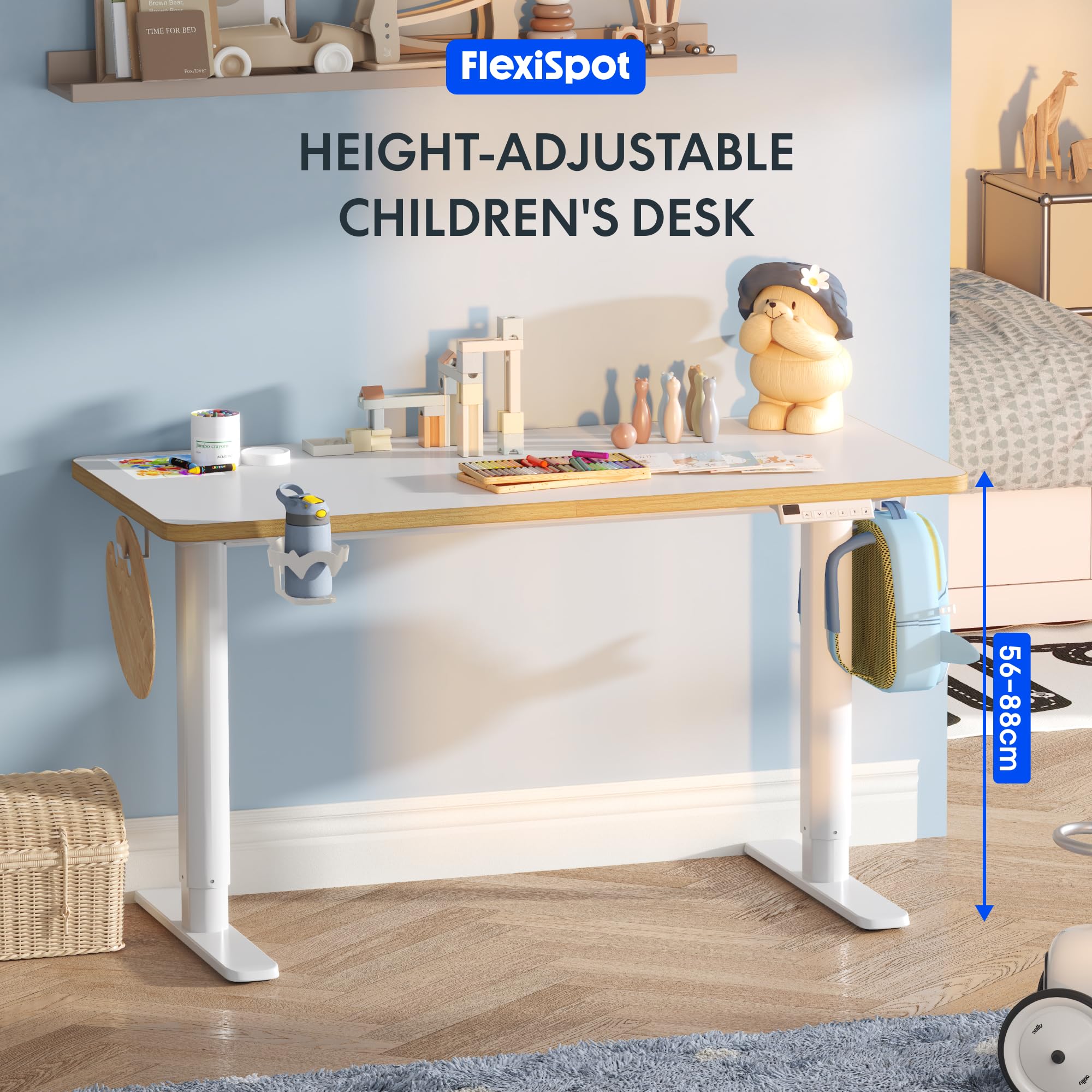 FLEXISPOT Kinderschreibtisch elektrisch höhenverstellbar mit LED-Höhenanzeige 3 Speicherplätzen Kindersicherung 110 x 52 cm