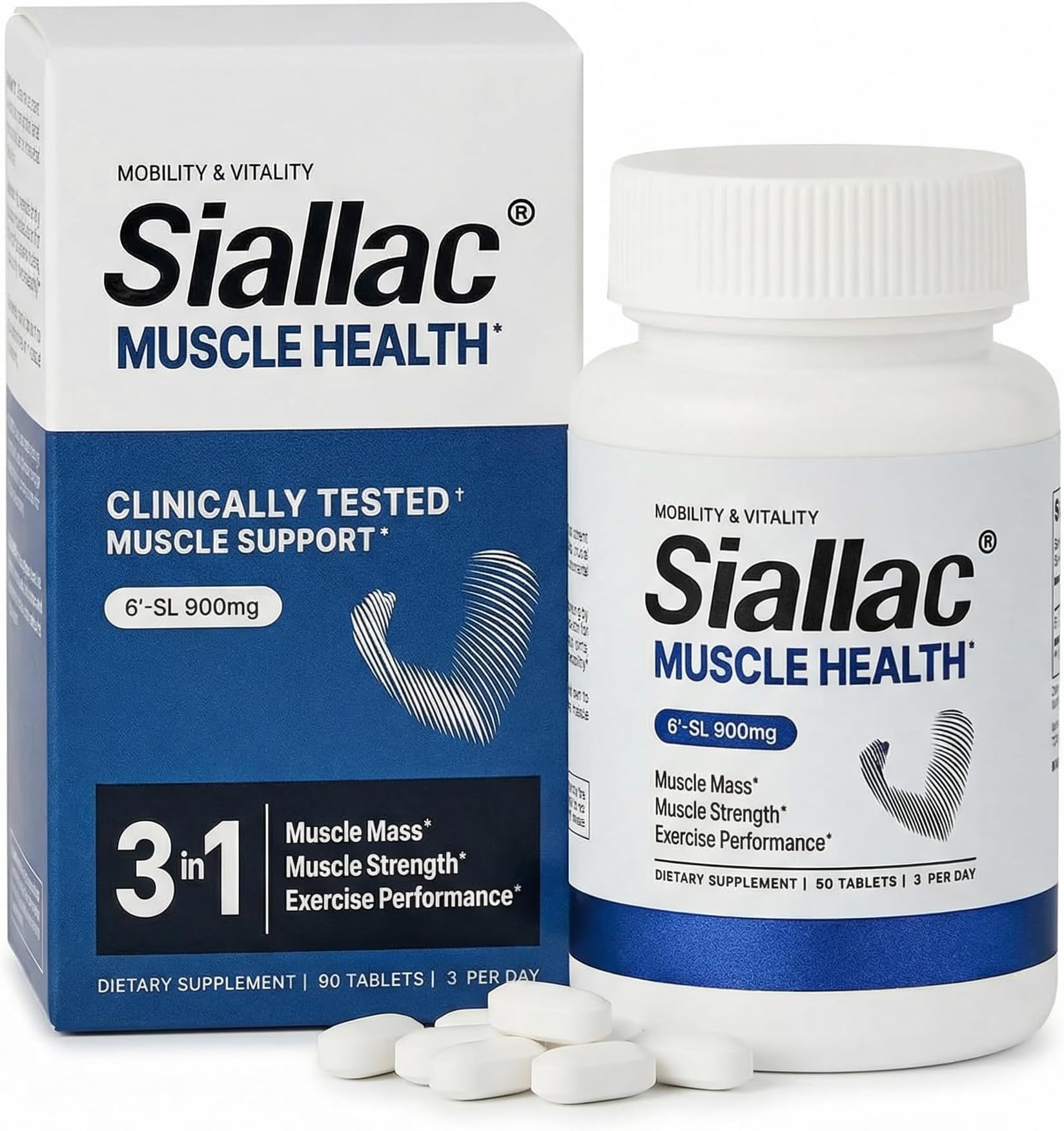 Muscle Health - Made in USA - Enhance Muscle Mass & Strength, Fast Workout Recovery, Reduce Fatigue & Boost Exercise Performance, 6-Sialyllactose (6-SL), 900mg, 90 Tablets (1 Pack)