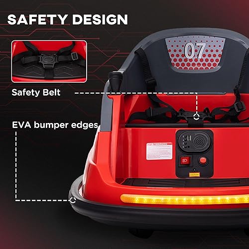 Miniatura 6 de Aosom Coche de parachoques de 12 V para niños de 1.5 a 5 años, parachoques eléctrico con giro de 360 grados, control remoto, luces LED y música, rojo