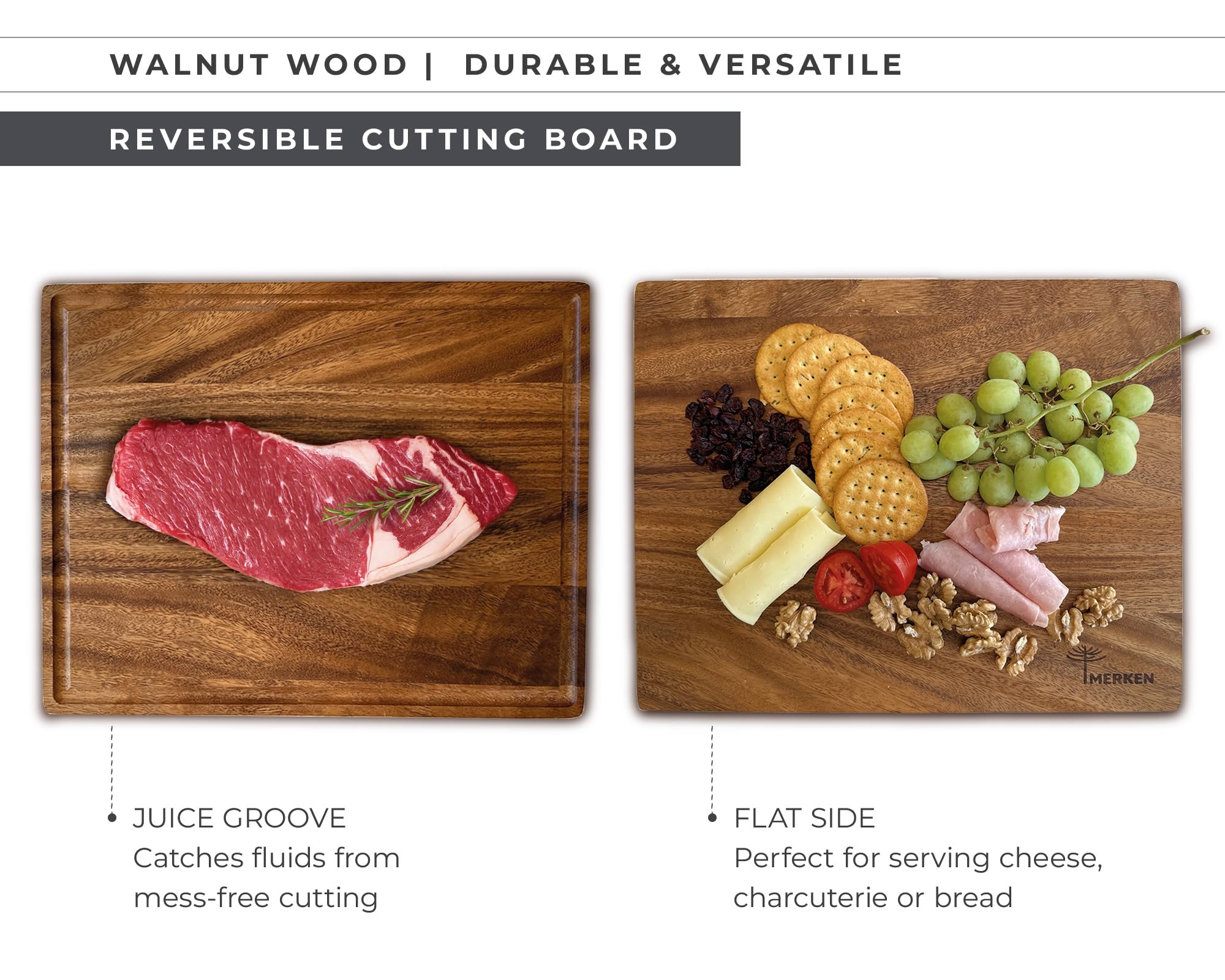 Tablas de cortar de madera de nogal de alta calidad para cocina, tabla de cortar de madera reversible con ranura para jugo, juego de tablas de cortar de madera grande y L para carne, verduras, pan
