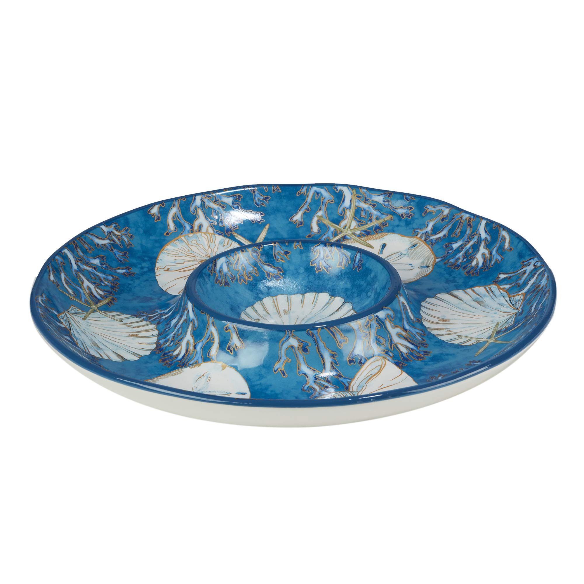 Playa Shells Coastal Ceramic Chip & Dip Platter – 13.5