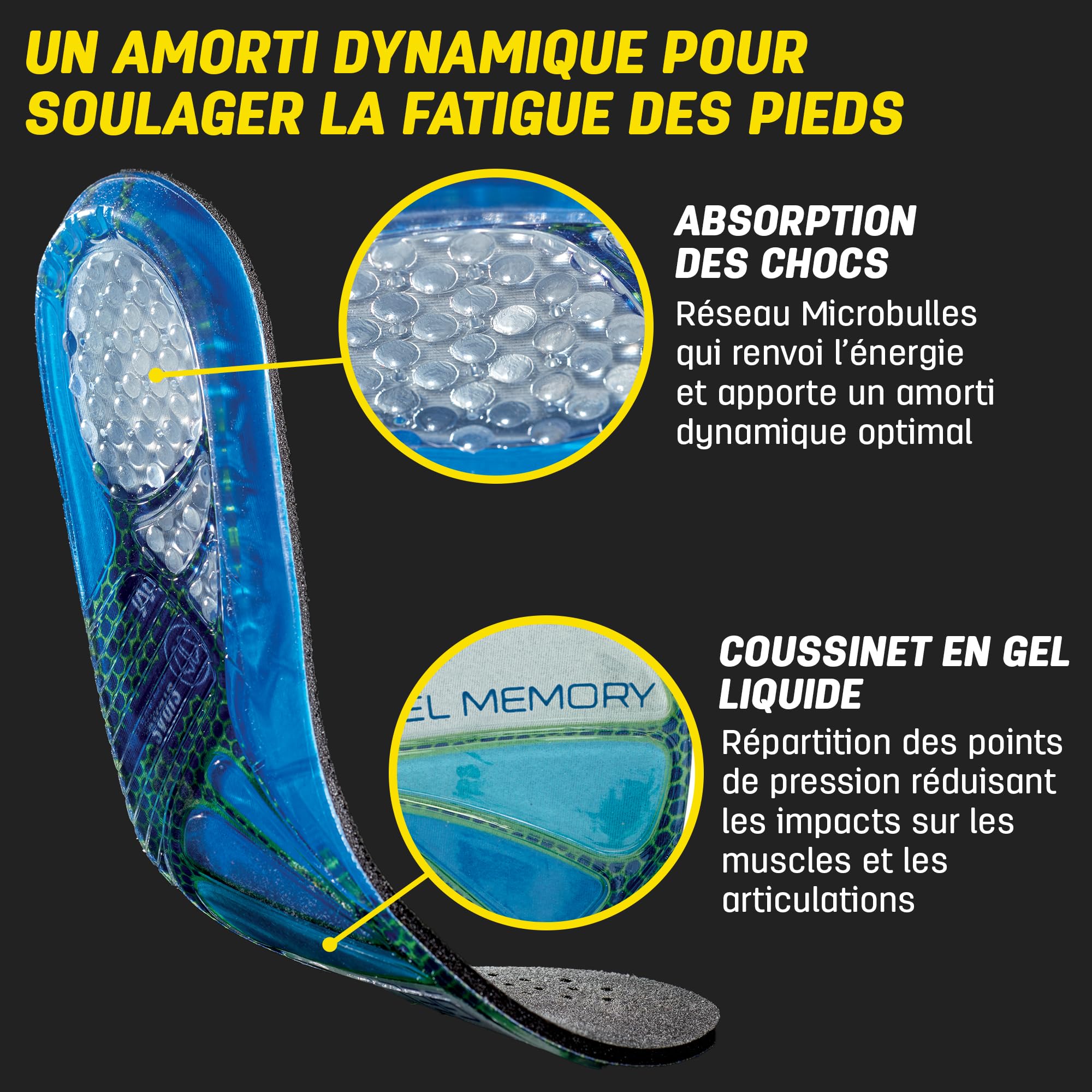 Sidas - Semelles en gel à mémoire de forme - Cushioning Gel Memory - Absorption des chocs - Confort et Soulage le pied tout au long de la journée - Semelles pour chaussures homme et femme