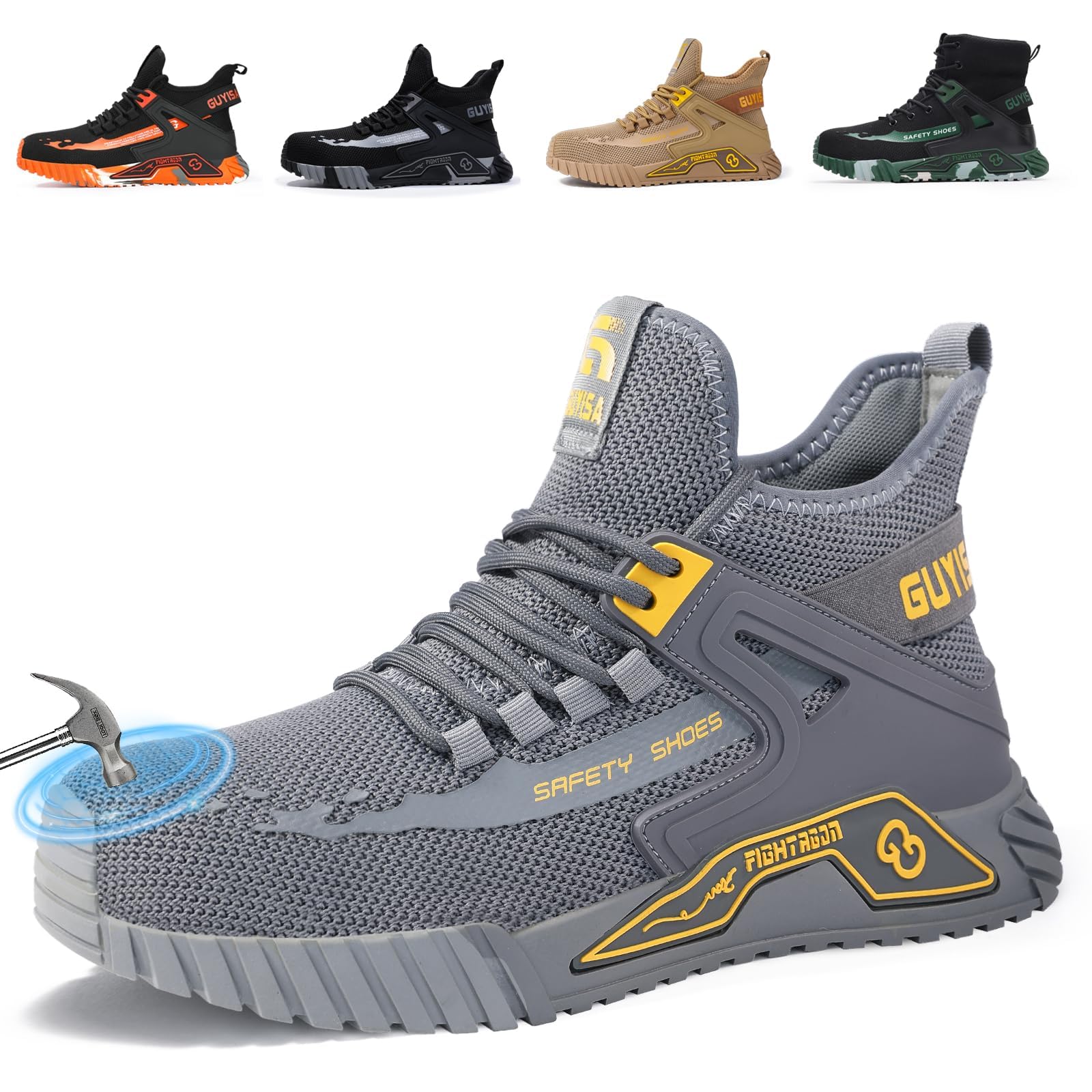 LAoutun Zapatillas de seguridad para hombre y mujer, con puntera de acero, transpirables, cómodas, ligeras, a prueba de pinchazos, puntera de acero industrial, botas de construcción