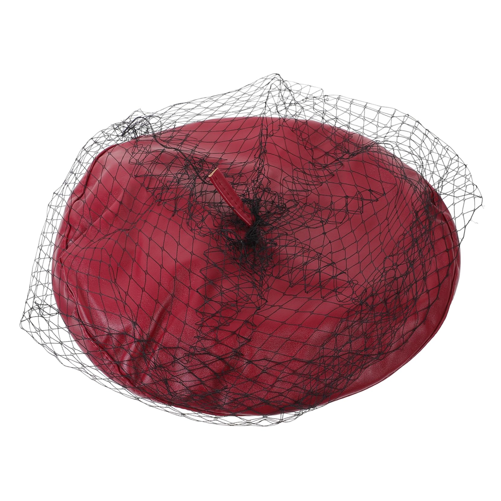 TOVINANNA Unique Women's French Beret Veil Vintage Beret Hat Comfortable Pu Leather for Seasons Red