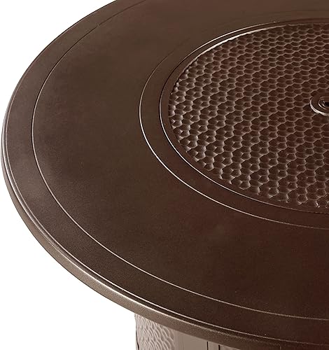 Miniatura 7 de Mesa redonda de aluminio para fogata de propano de 44 x 44 pulgadas con cuentas de vidrio, dos tapas, tapa, 57,000 BTU en acabado marrón