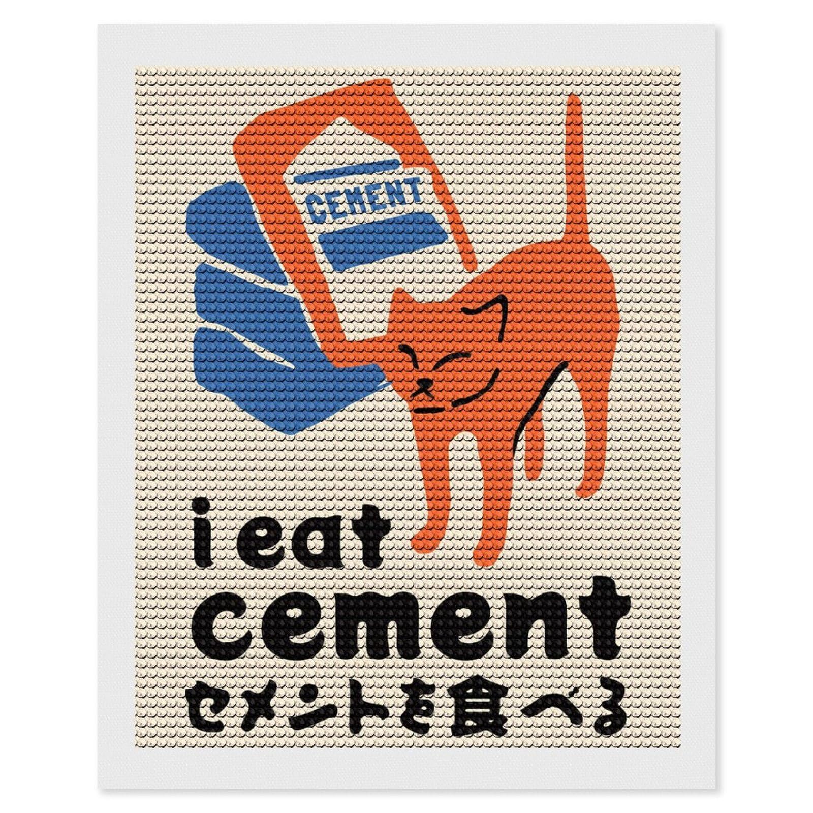 Junmoney I Eat Cement Meme Cat Art Diamond Painting Kit 16"x20", Festive Craft Gift, Bedroom Decor, Full Kit Included, Creative Gift Idea