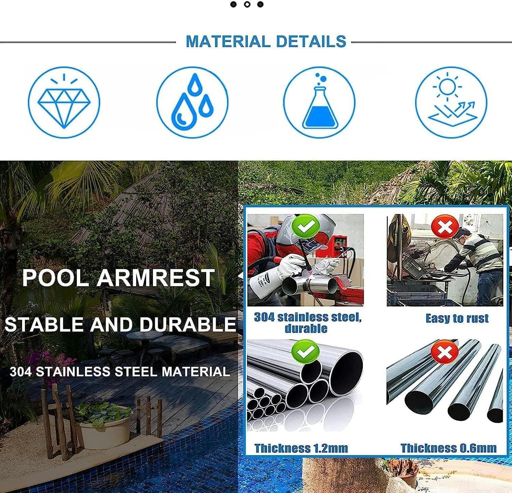 Pasamanos de seguridad para piscina, barandillas de piscina para piscina enterrada, pasamanos de piscina para interiores y exteriores