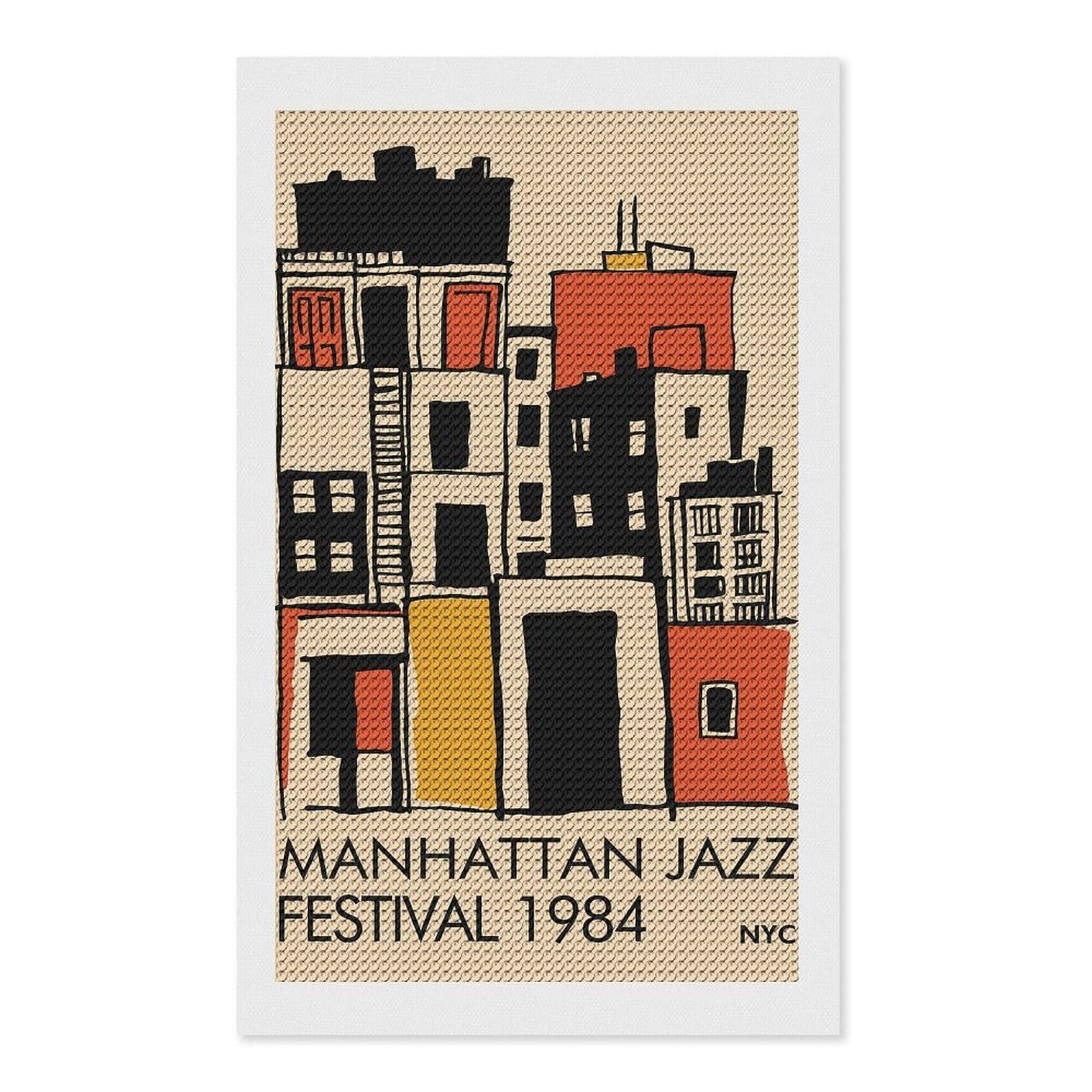 Junmoney Manhattan Jazz Festival 1984 Diamond Art Kit 12"x20", Gift Idea, for Family Craft Time, Mindful Craft Activity, Boho Decor, Relaxing DIY Hobby