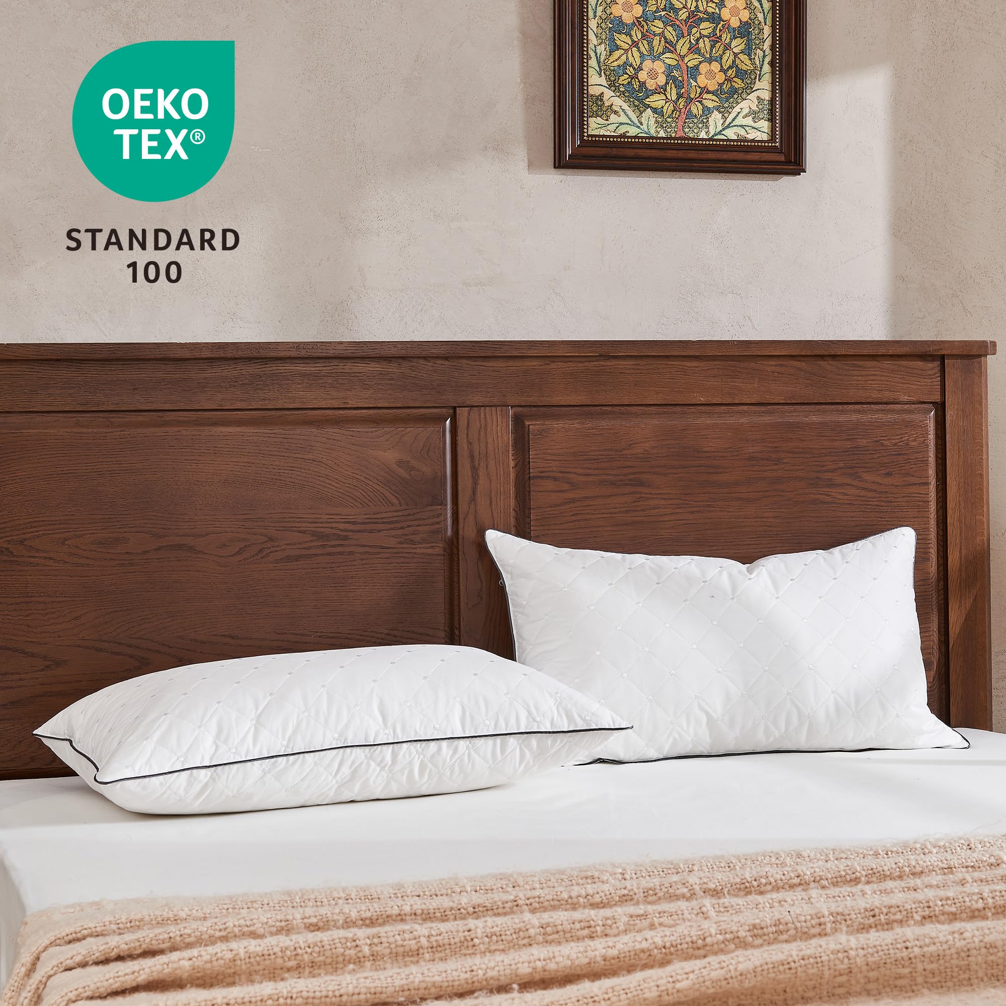 Deodar Kopfkissen 40x80, Federkissen Daunenkissen Schlafkissen mit 945g Füllungen, 100% Baumwollbezug Bettkissen, Machinewaschbar, Öko-Tex und RDS Zertifiziert, 2er Set