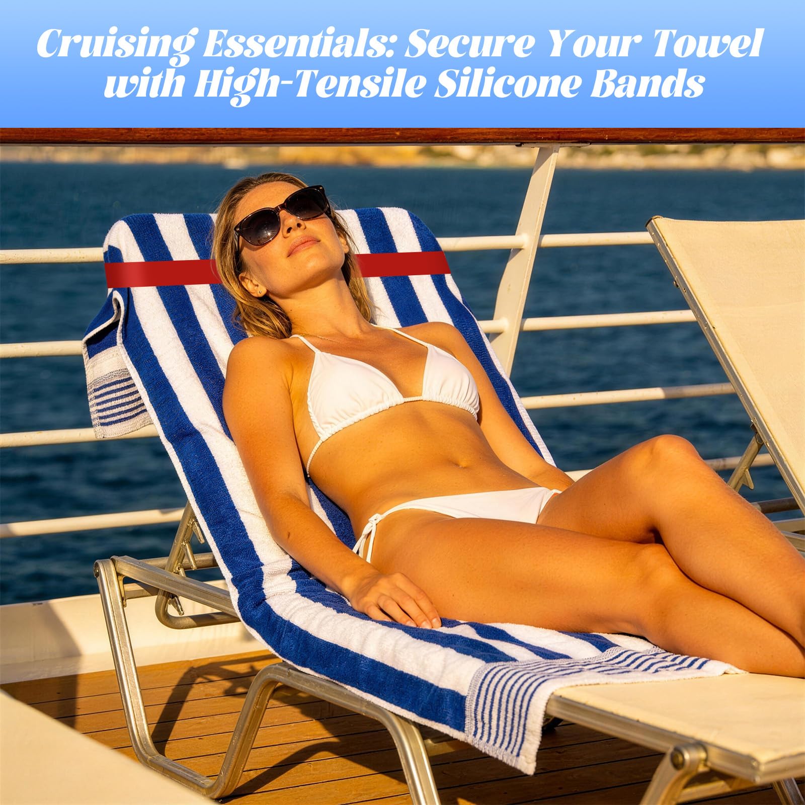 CobeTech 6 Pack Towel Bands for Beach & Cruise, Stretch Silicone with Travel Bag, Fit Lounge Chairs to Keep Towels in Place, Easy to Pack for Vacation & Pool - 3