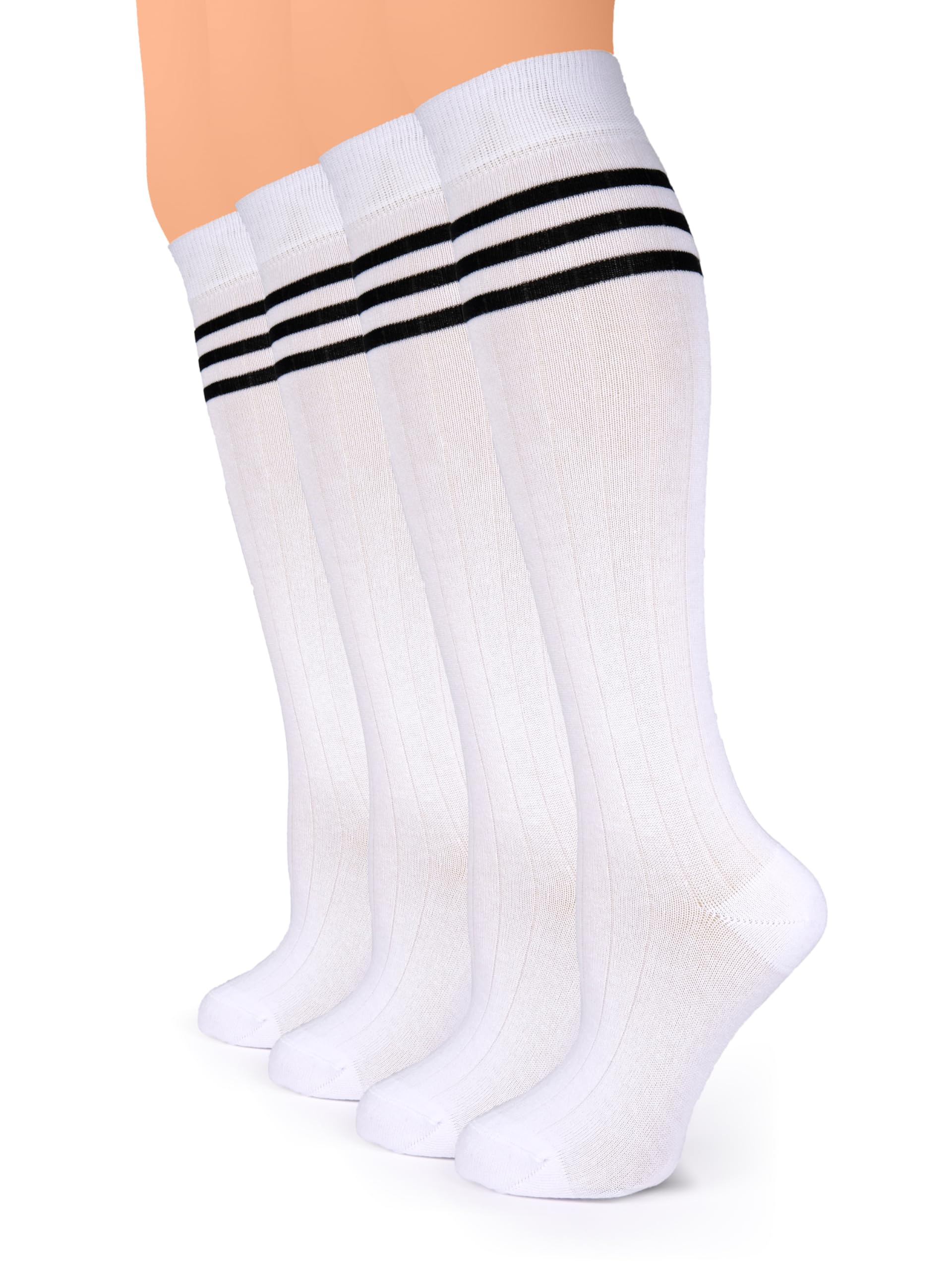 Hugh Ugoli Women Cotton Knee High Socks, Long Dress School Uniform Socks Soft, Lightweight, Size 5-8 &amp; 8-11, 3 &amp; 4 Pairs
