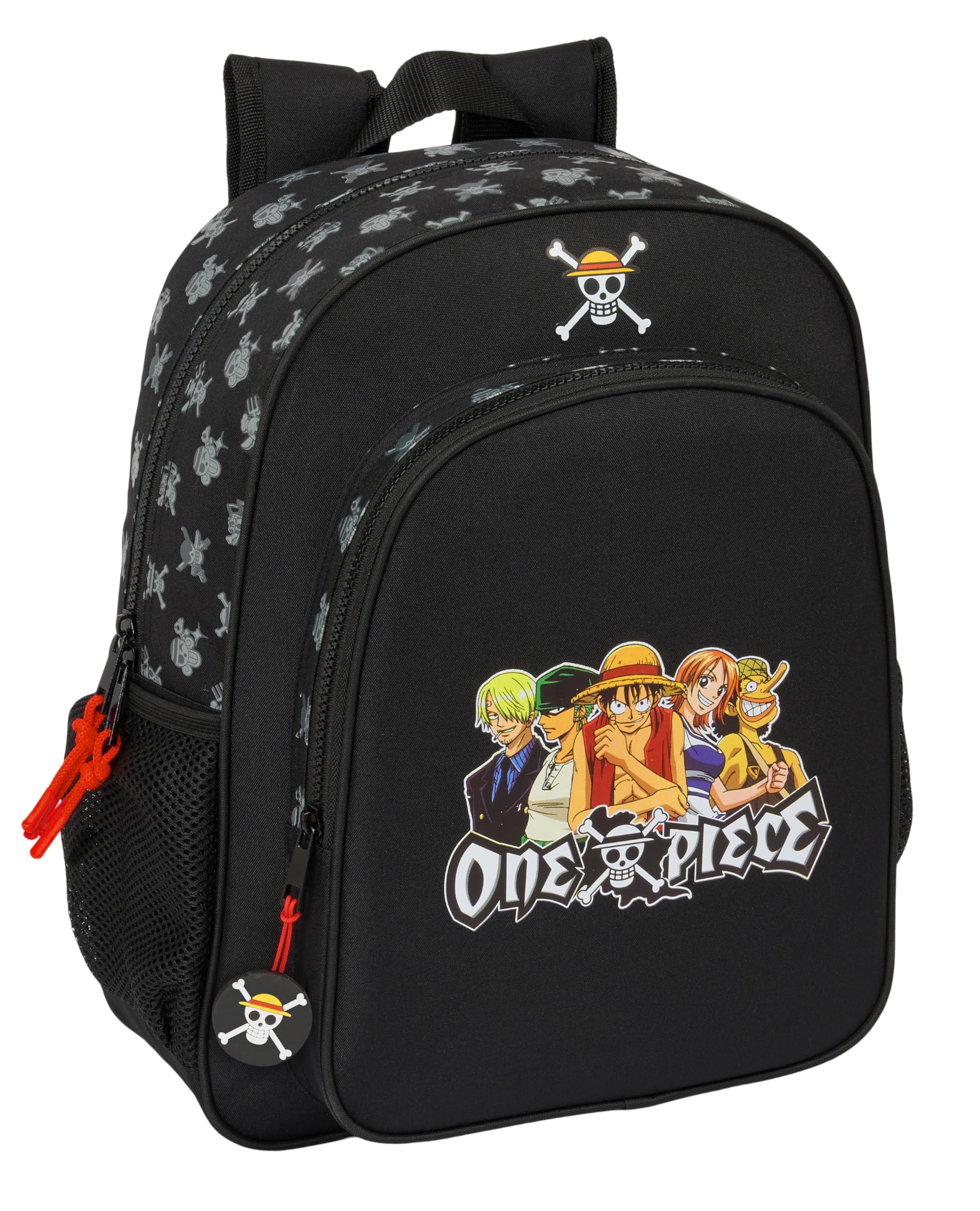 Safta ONE PIECE - Mochila Escolar Niño, Mochila Infantil, Adaptable a Carro, Ideal para Niños en Edad Escolar, Cómoda y Versátil, Calidad y Resistencia, 32x12x38 cm, Color Negro