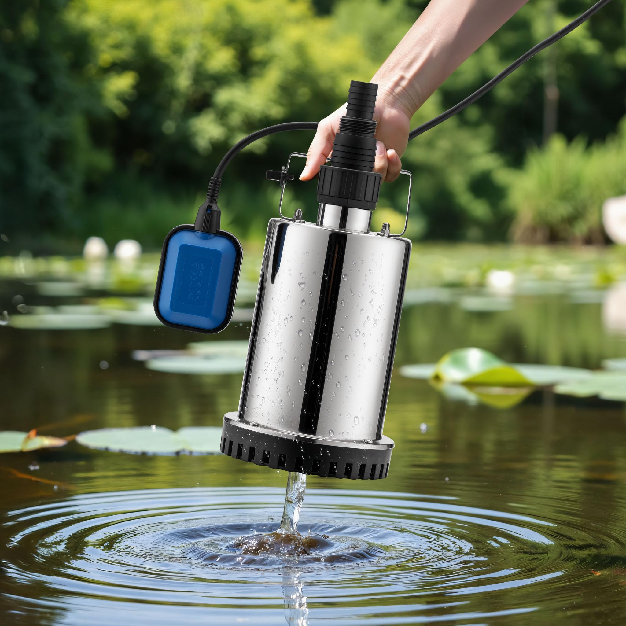 Wiltec Pompe électrique pour eaux sales – Submersible – 400 W / 7500 l/h – Refoulement max. 6,5 m – avec Flotteur – Pompe-cave pour Arrosage Irrigation Jardinage Évacuation Drainage