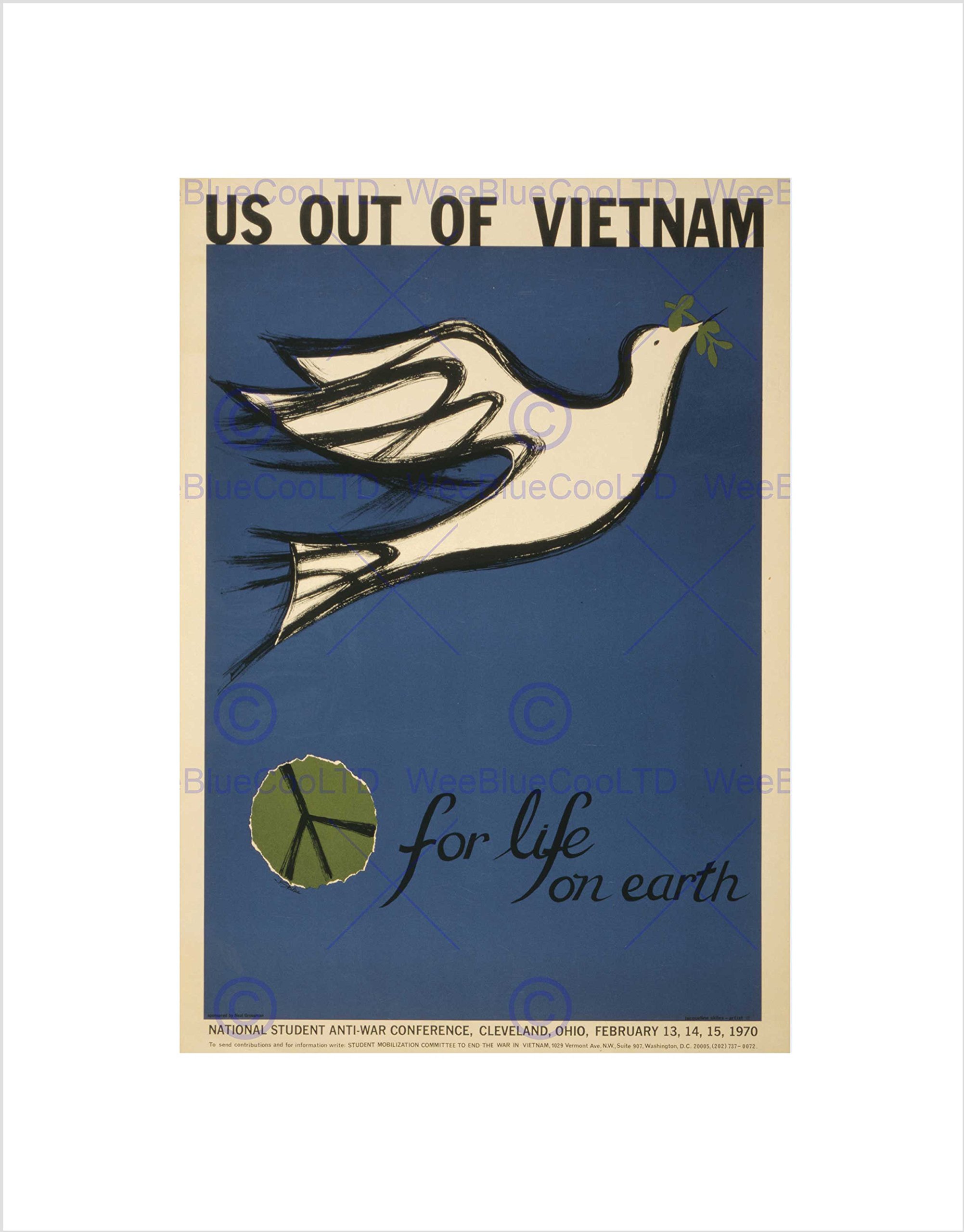 Wee Blue Coo PROTEST PEACE DOVE VIETNAM WAR STUDENT CONFERENCE FRAMED ART PRINT B12X5725