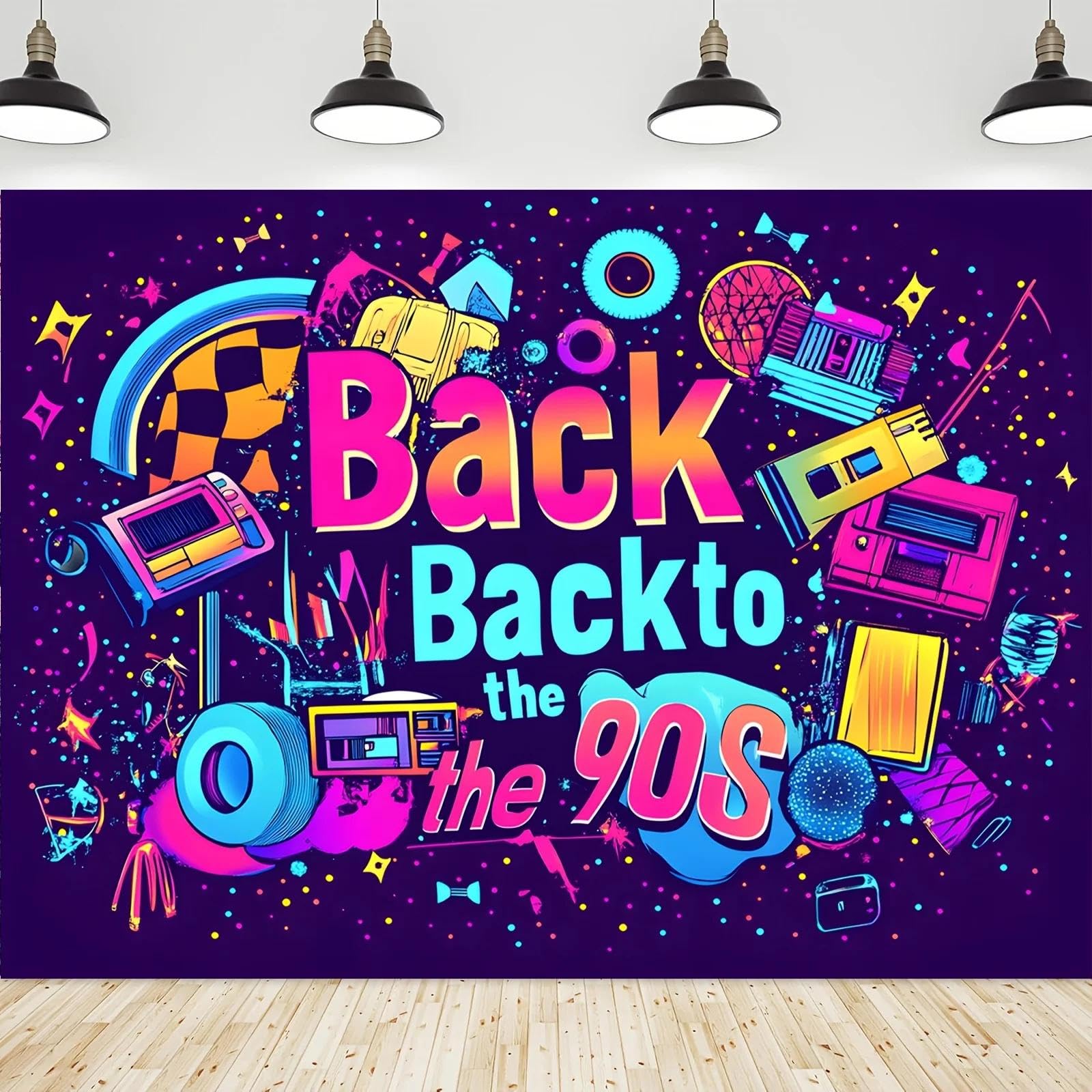 90S Pop Neon Disco Graffiti Banner Sfondo Musica Retrò Per Balli Feste Di Compleanno E Cabine Fotografiche