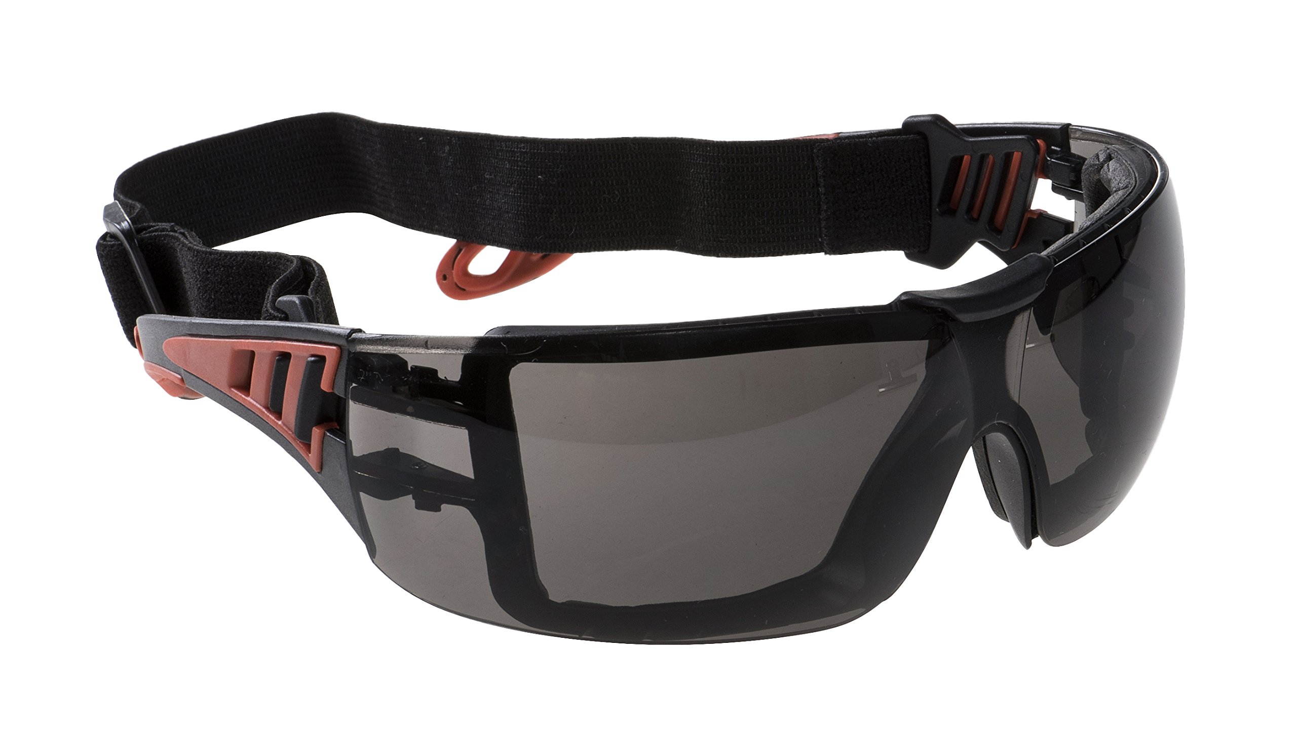 Workwear World Smoke Lens Tech Look Plus Impact Resistant Ventilated Hybrid Safety Glasses/Goggles With Elasticated Headband & Foam Face Seal (Smoke Lens)