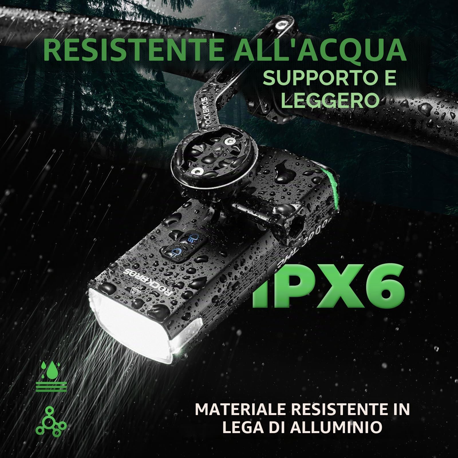 ROCKBROS Luce Anteriore per Bicicletta, Luci Bici USB Ricaricabile, 3000 Lume LED Luminoso per MTB, 6 Modalità d’Illuminazione, Impermeabile IPX6, 2 Modelli Installazione