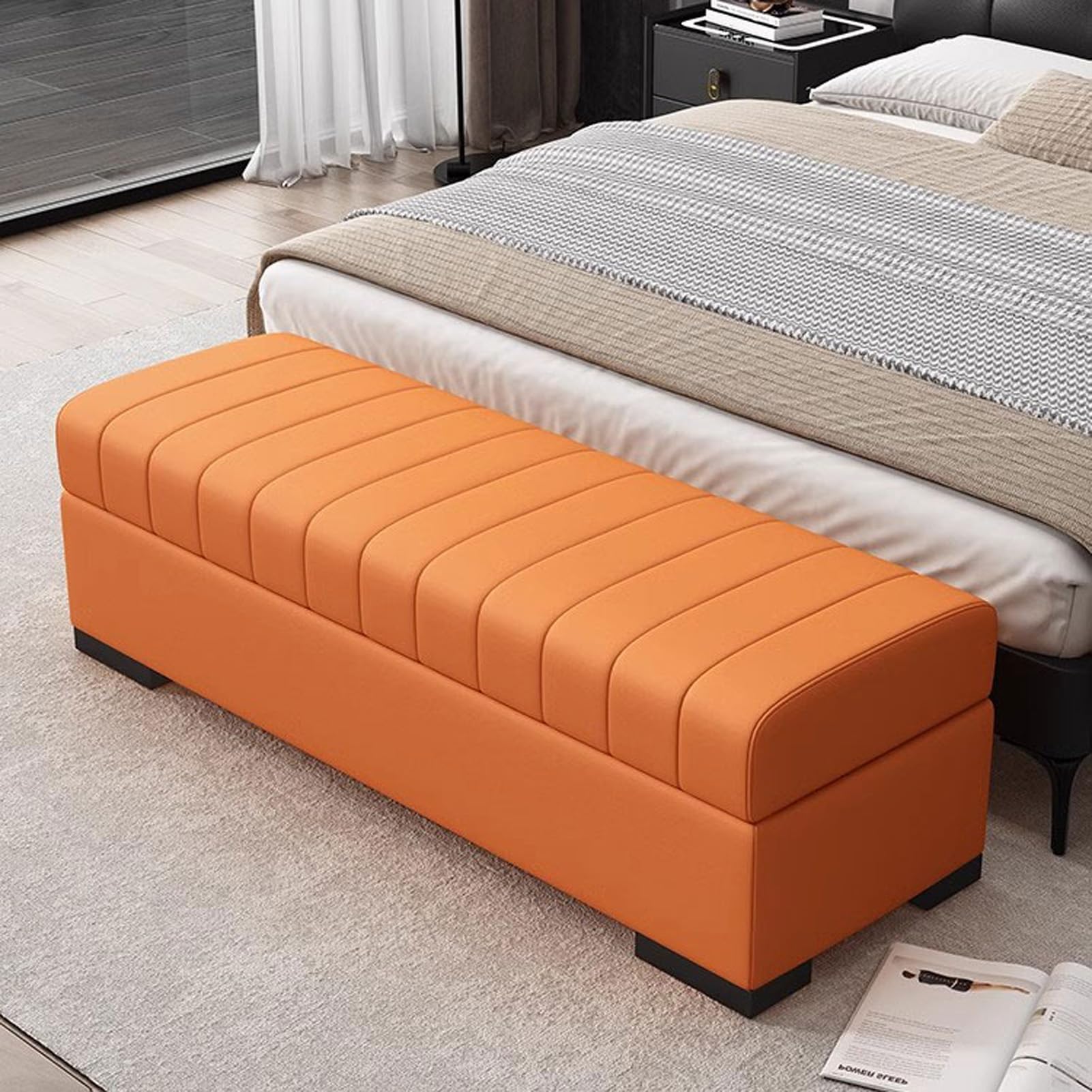 Banc à chaussures avec rangement caché en cuir pour optimiser l'entrée