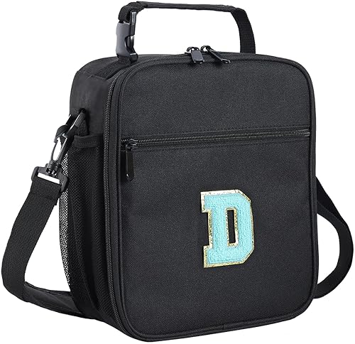 Miniatura 18 de ELEFOCUS Lonchera aislada con inicial para mujeres y hombres, bolsa de almuerzo personalizada con monograma con correa de hombro ajustable para