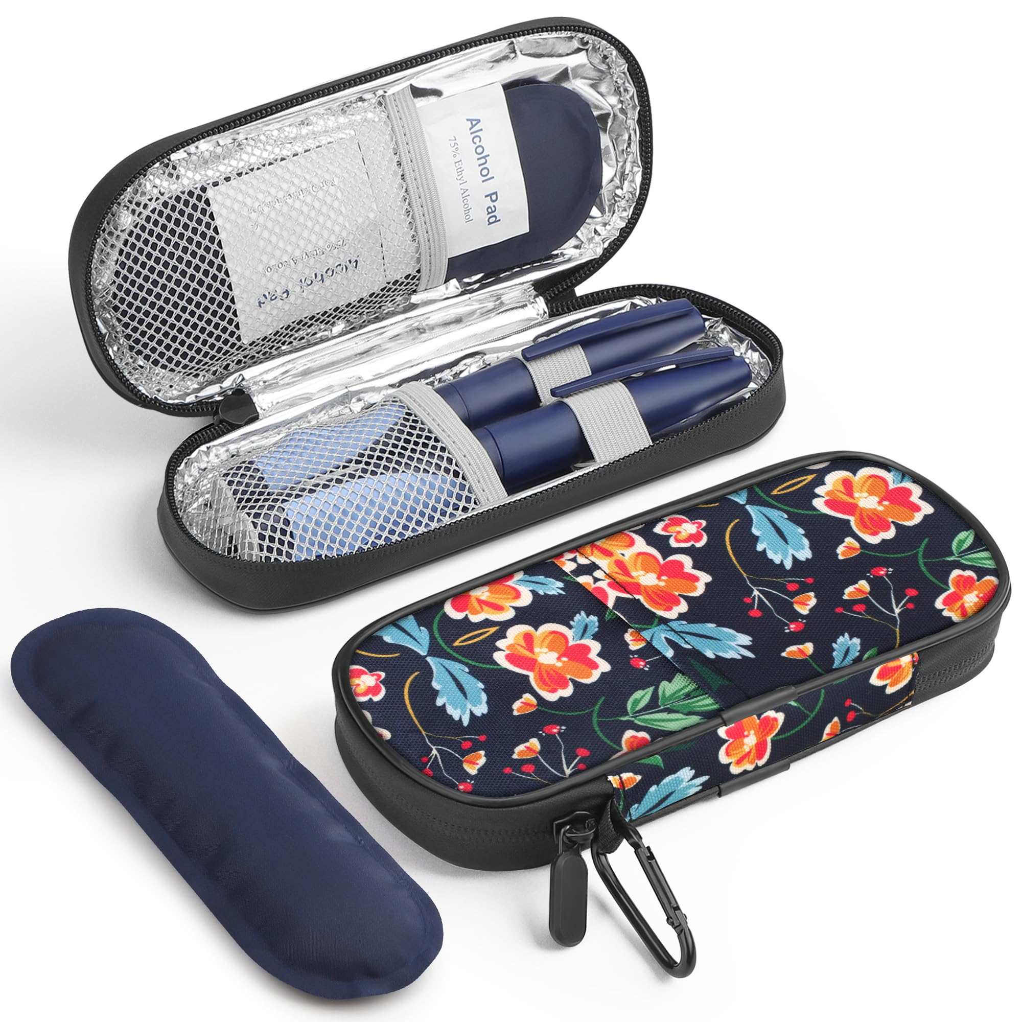 Insulin Cooler Travel Case Diabetic Medication Insulated Cool Organizer with 2 Reusable Ice Packs for Insulin Pen and Other Diabetic Supplies, for The Daily Life and Trip, Red Flower
