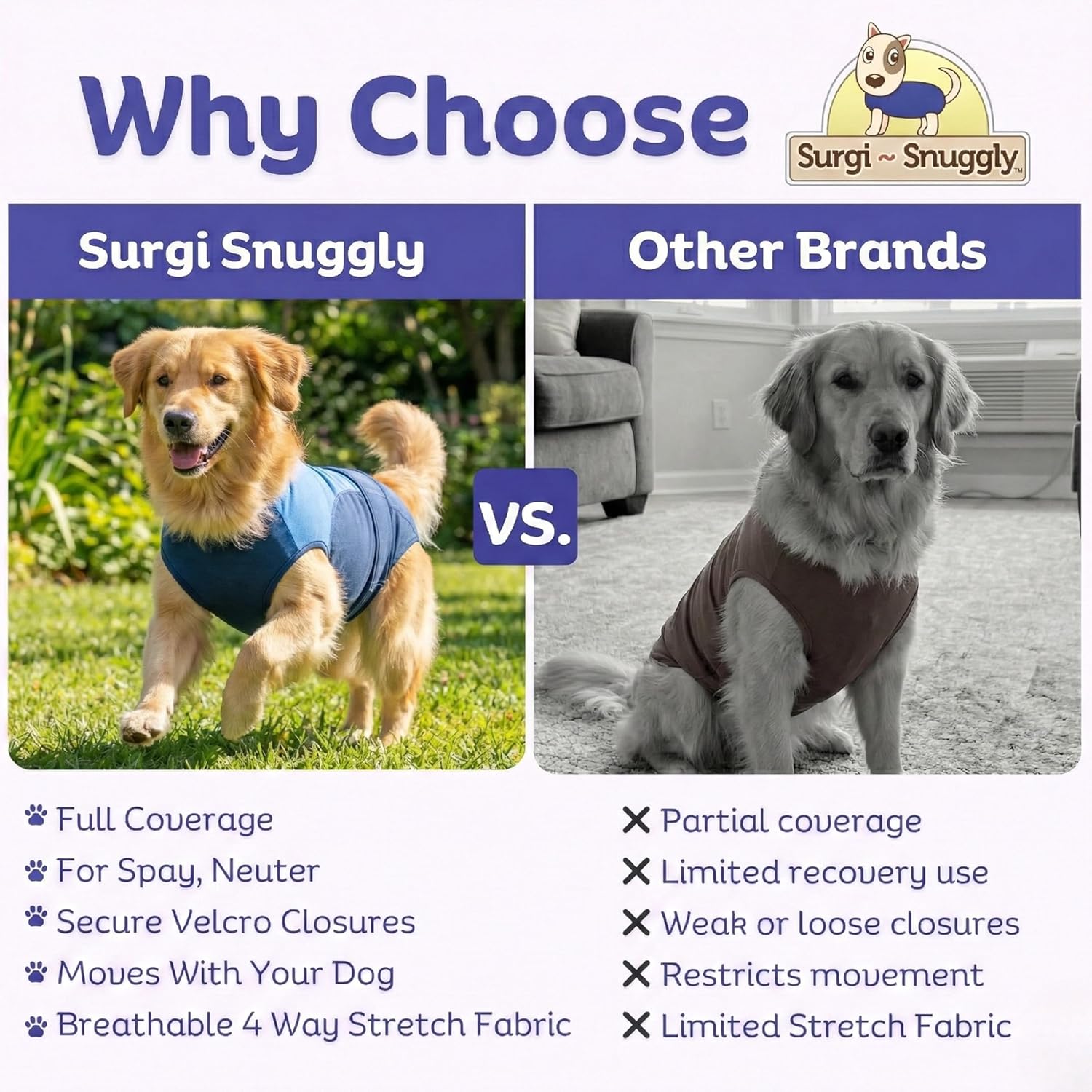 Surgi Snuggly Dog Surgery Recovery Suit – Dog Onesie for Post Surgery Recovery, Female Spay & Male Neuter – Surgical Suit for Dogs, E-Collar Cone Alternative, Double Blue - XL Long - 23" - 26" (EC)