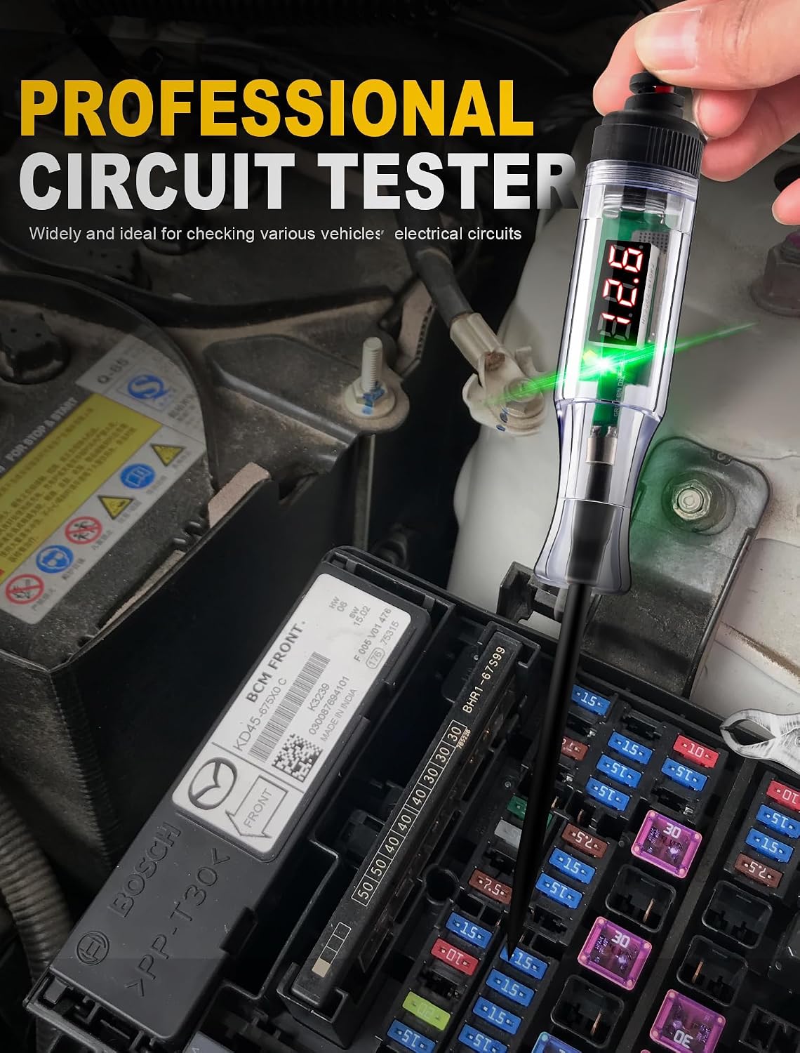 Test Light Automotive 5-90V Digital LED Circuit Tester with Voltage Display, Auto Bidirectional Voltage Tester, Electric Test Pen with Extended Spring Wire & Probe for Car RV Fuse Checker (red)