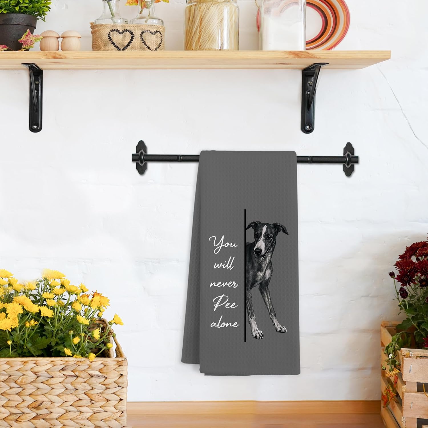 Funny Greyhound Dog Hand Towels for Bathroom, Italian Greyhound Hand Towels, You Will Never Pee Alone Dogs Dish Tea Towel for Kitchen Bathroom Decor,Dog Lover Gifts for Women Men, 16x24 Inch - Image 5