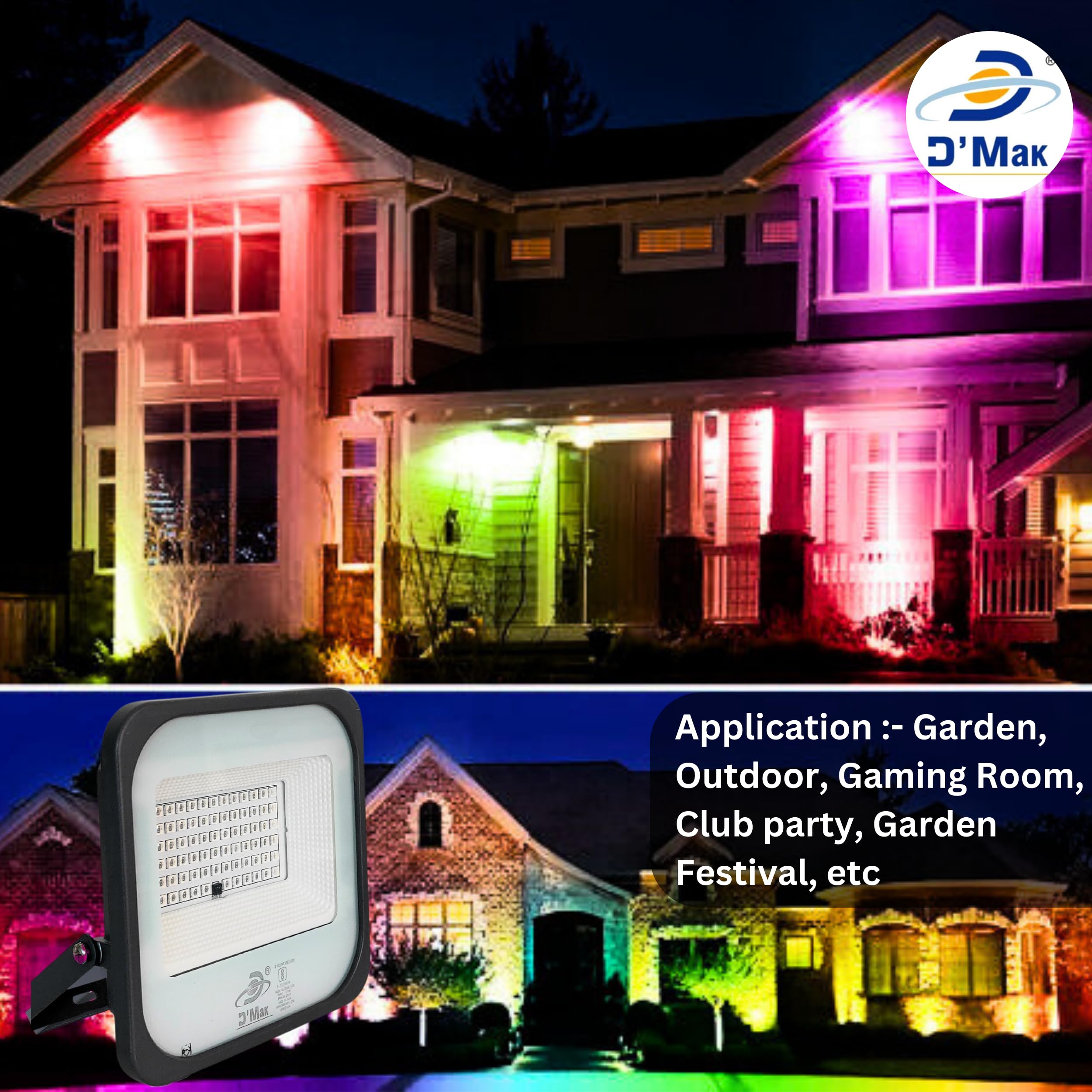 D’Mak 50W RGB Flood Light - Waterproof & Remote Control -6