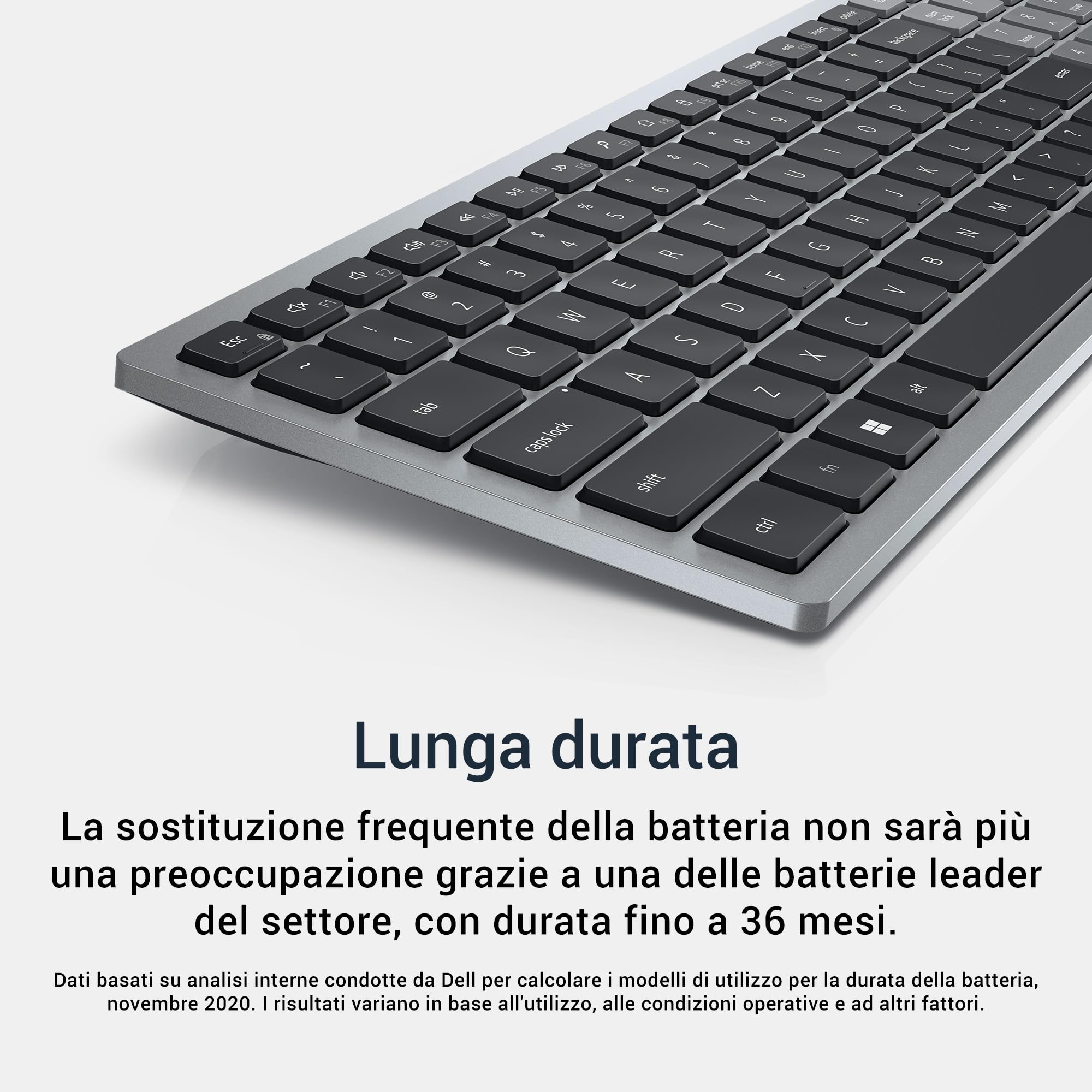 Dell KB740 Tastiera Compatta Senza Fili Multi-Device – QWERTY, Bluetooth 5.0 e RF 2.4 GHz, Tasti Programmabili, Crittografia AES-128, Batteria 36 Mesi, Windows, Mac, Linux, ChromeOS e Android, Gray