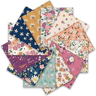 Whaline 12Pcs Retro Floral Cotton Fabric Bundles 18 x 22 Inch Wildflower Fat Quarters Vintage Flower Quilting Patchwork Squares Sewing Fabrics for Home School DIY Handmade Craft Party Decor