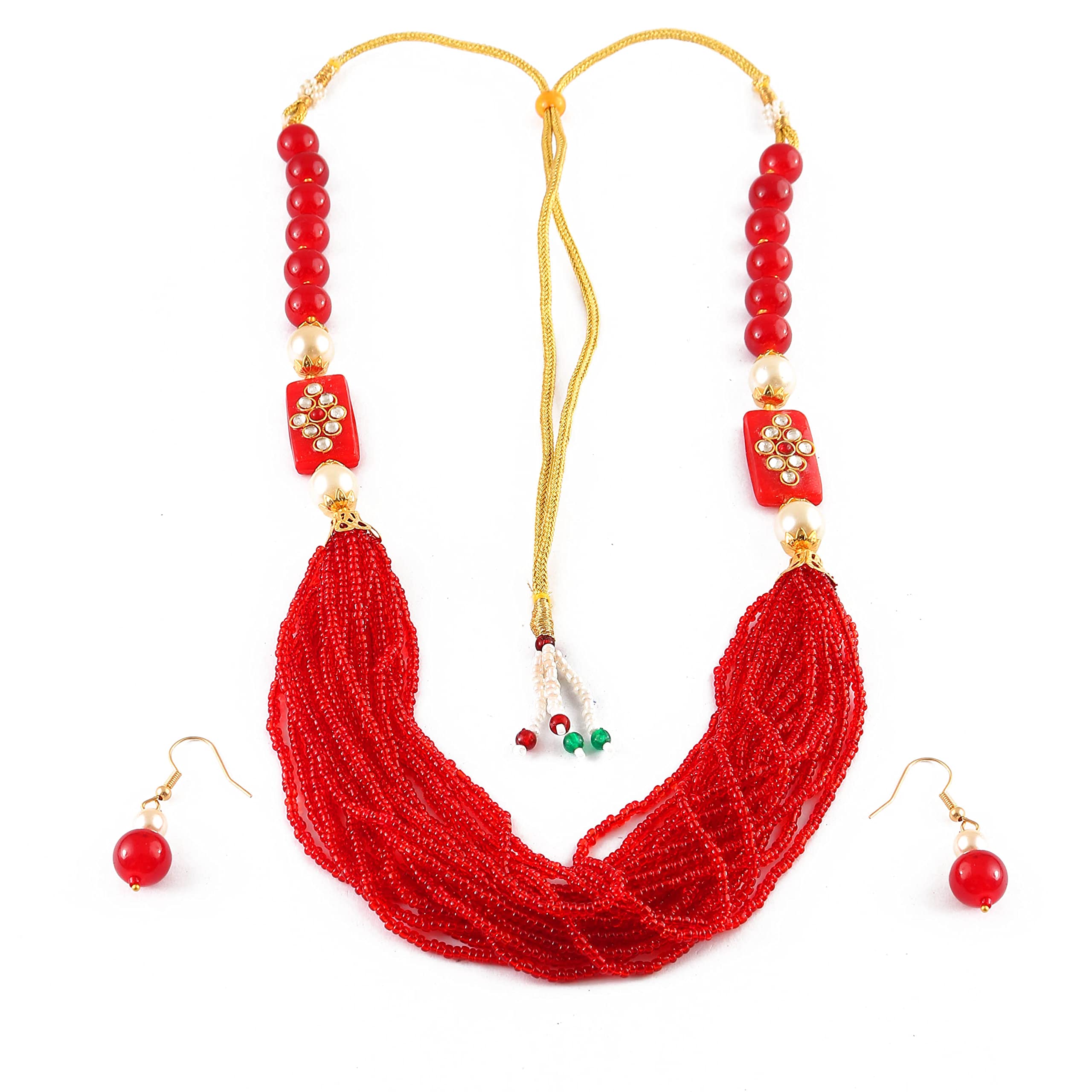 GenericJewarHaat Necklace Indian Multi Strand Beaded Ad Cz Pearl Polki Multi Stones Side Brooch Jewelry with Drop Earrings For Women & Girls