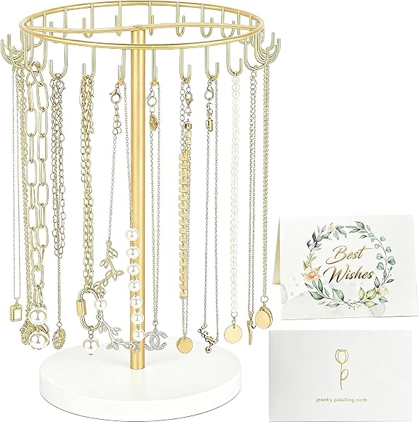 Necklace Holder Organizer, 30 Hooks Gold Jewelry Display Tree Stand