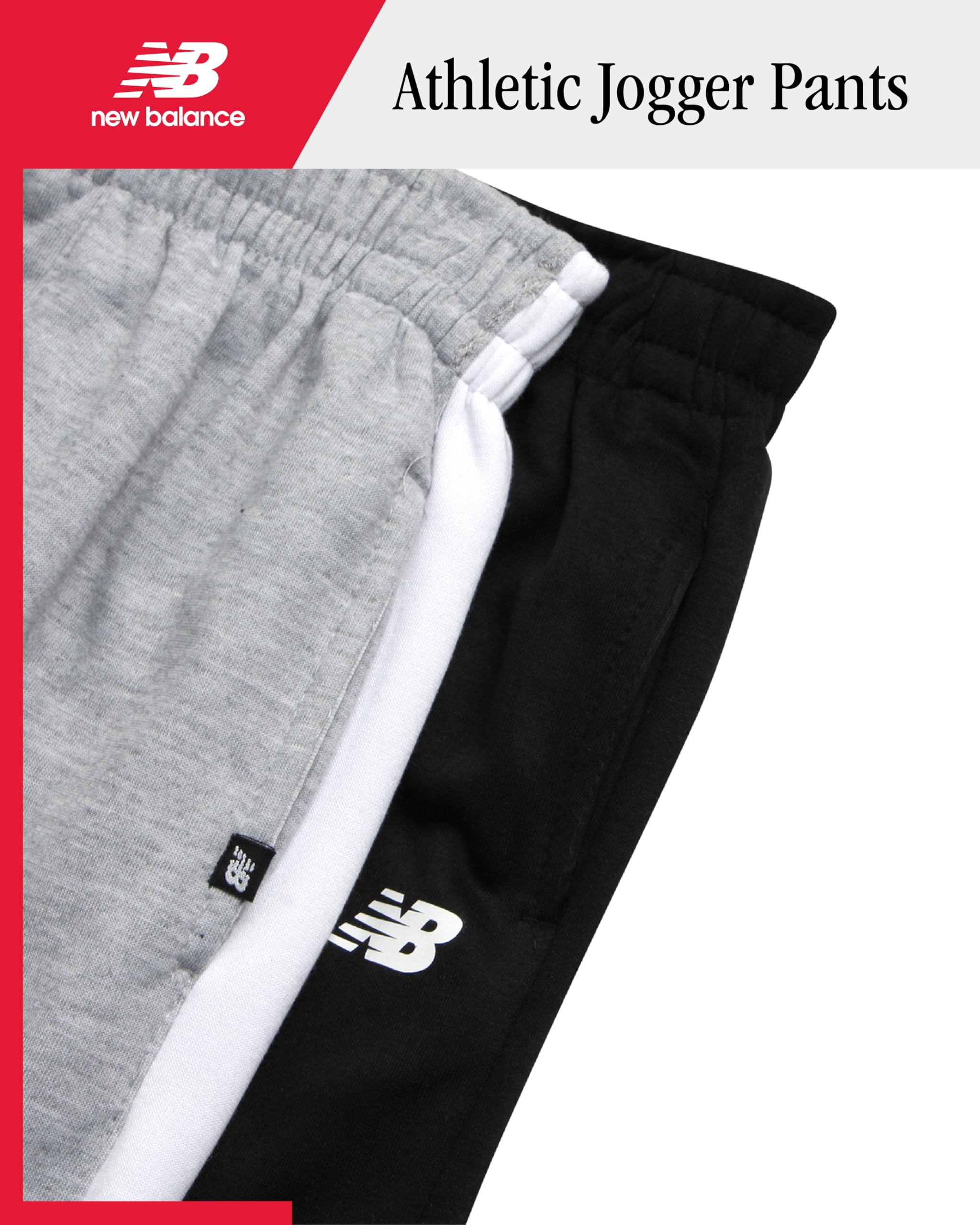 New Balance Boys Sweatpants - 2 Pack Lightweight Fleece Boys Athletic Pants with Pockets and Adjustable Waistband (8-20), Size 14-16, Ath Grey Heather/Black