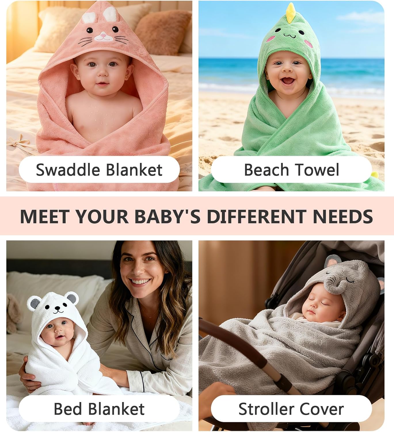 12 Pcs Baby Bath Towels Set for Boys Girls 4Pcs Hooded Baby Towels Robe & Washcloths Set Perfect Shower Gift Ultra Absorbent Cute Soft and Comfort, for Newborn, Infant and Toddler