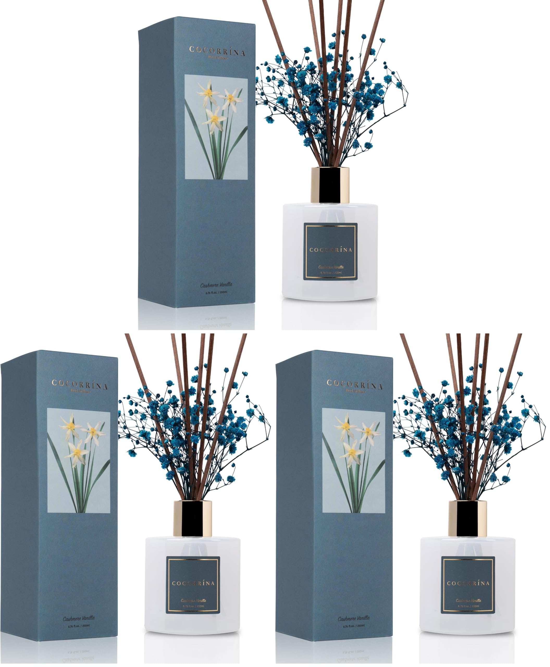 COCORRÍNA Reed Diffuser - Cashmere Vanilla 6.7 fl oz Reed Diffuser for Bedroom Bathroom Home Décor (Pack of 3)