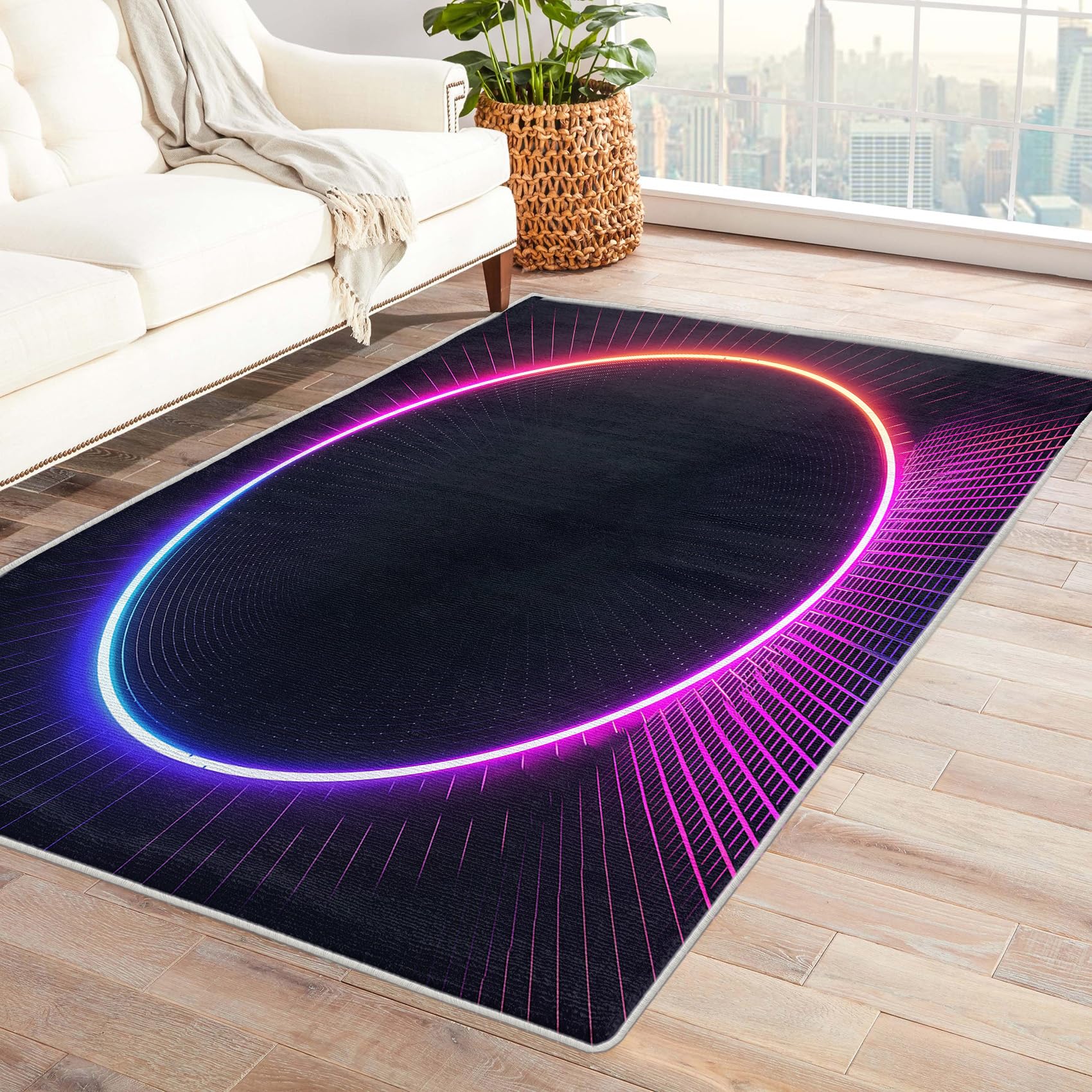 Gaming Rugs for Bedroom - Pink Neon Rug, Boys Gamer Rugs for Living Room Bedroom, Washable Non Slip Soft Large Carpet, Patterned Area Rugs & Home Decor 140x200 cm