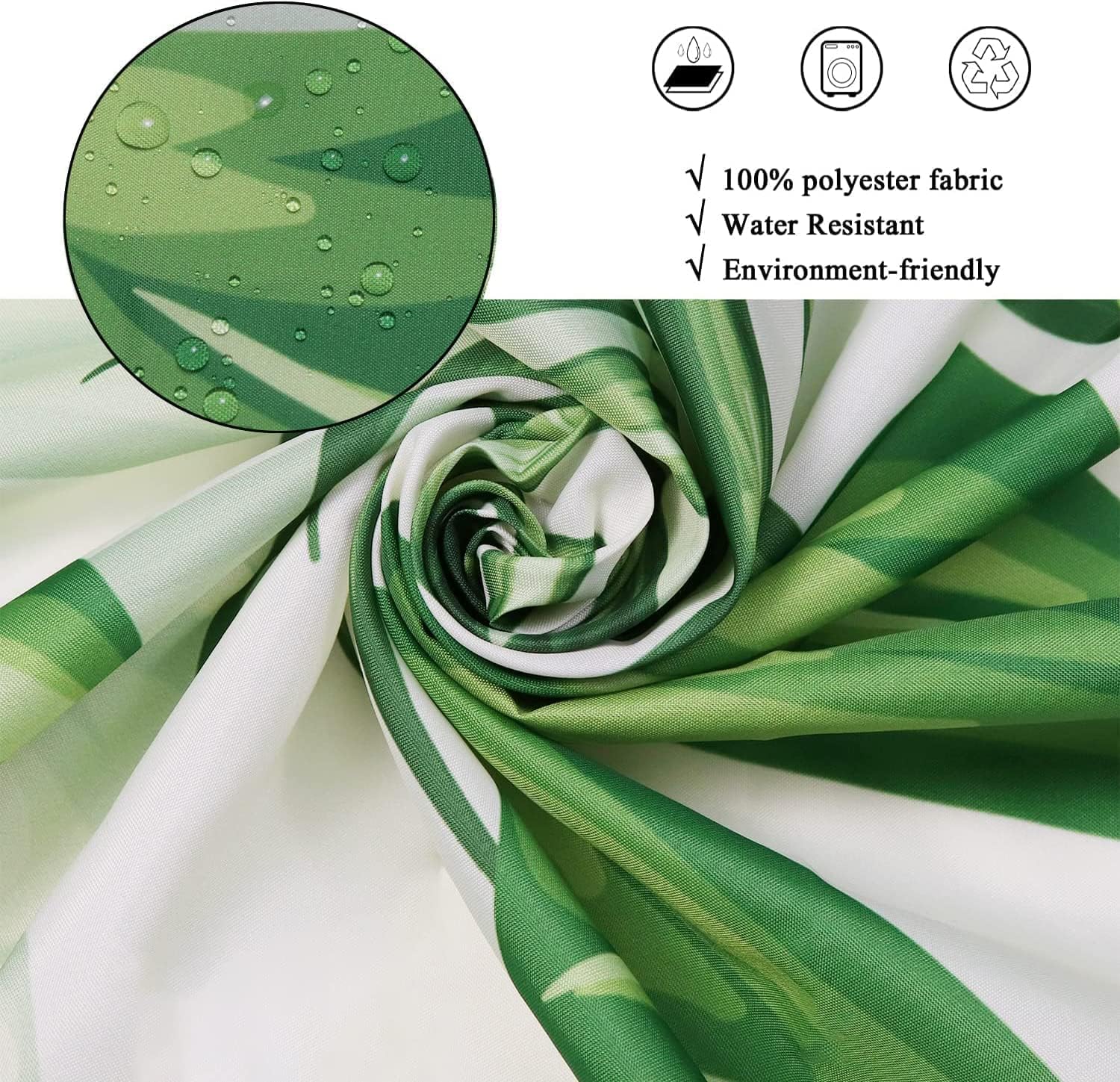 Tropical Leaves Shower Curtains, Palms Monstera Banana Leaf Green Plant Botanical Bathroom Curtains Bathtub Home Decor Machine Washable Waterproof Fabric with 12 Hooks 72" Wx78 L