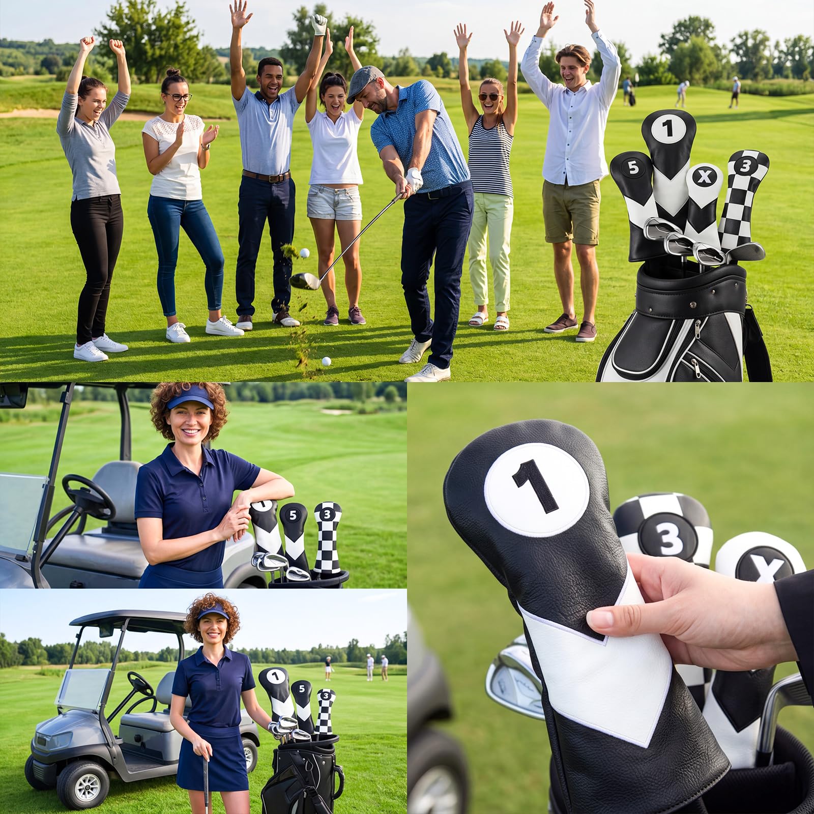 Kit de accesorios de golf de 16 piezas, 4 fundas de cuero para palos de golf para maderas, conductores e híbridos con marcador de bola magnético, camisetas y juego de cepillo de limpieza para