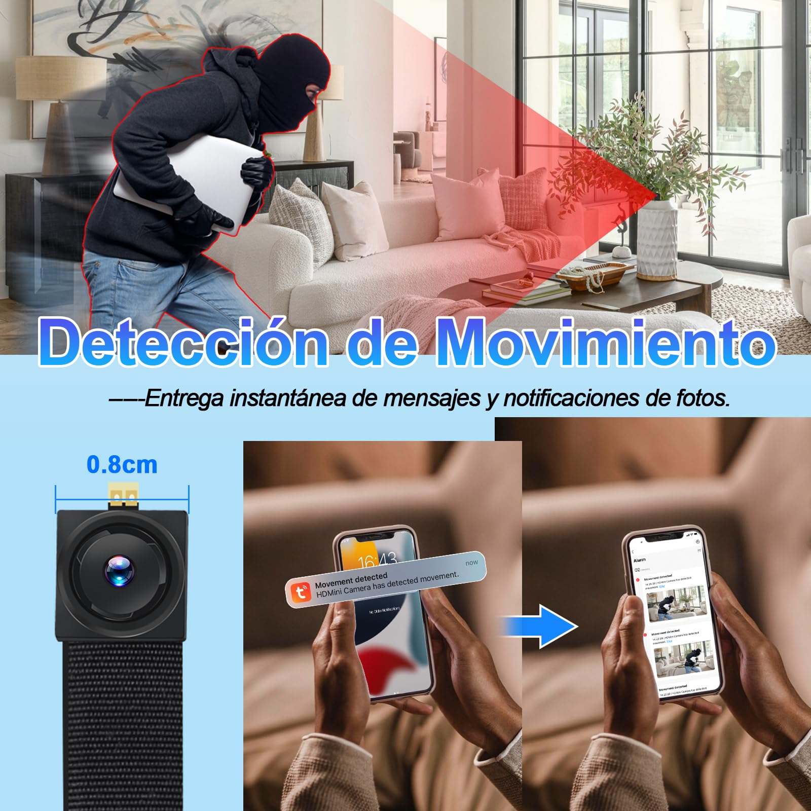 Camara Espia Oculta, WiFi de Doble Banda 5GHz & 2.4GHz Mini Camara Espia Boton 1080P Portátil con Detección de Movimiento & Larga Duración de Batería